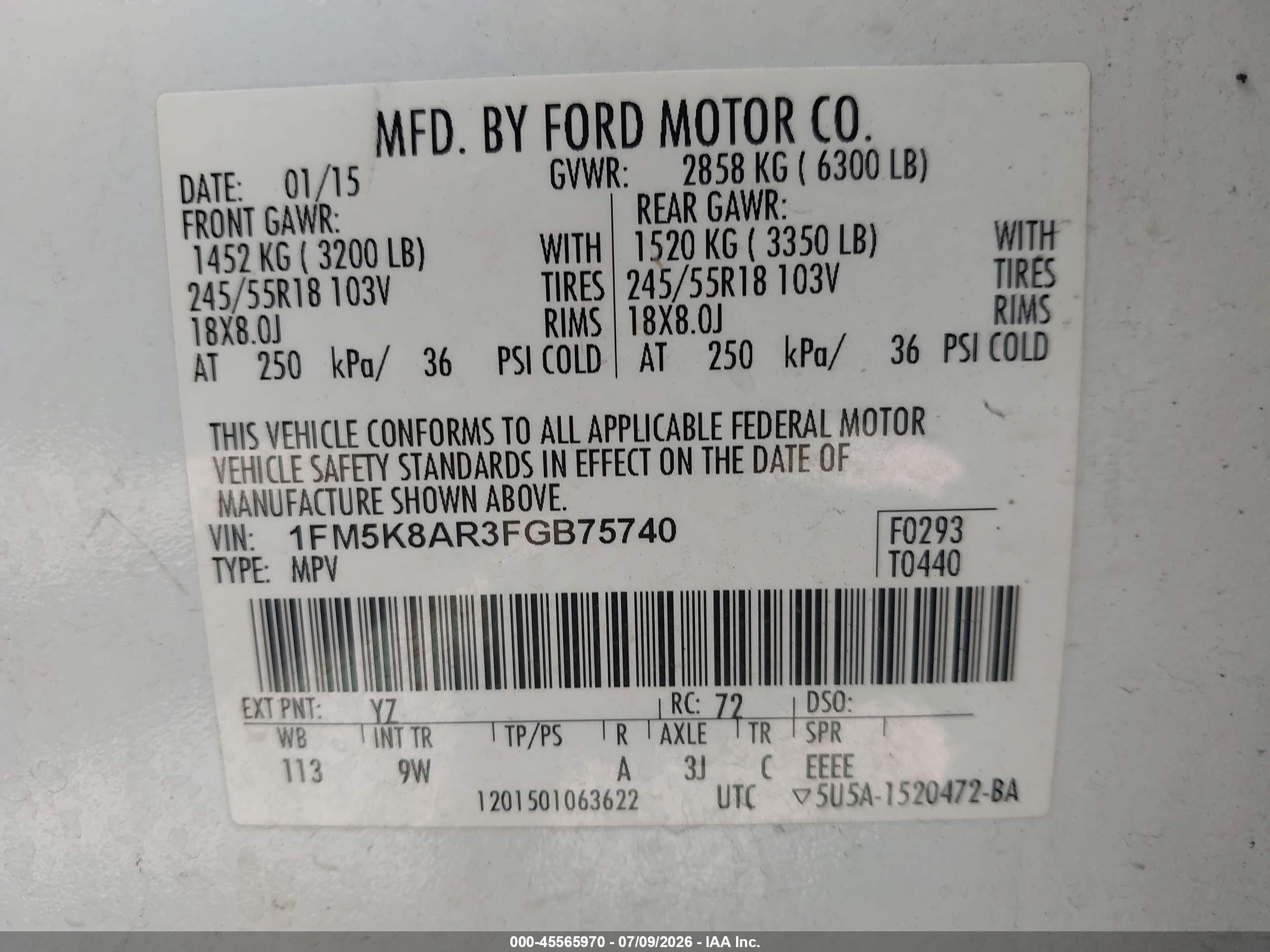 2015 Ford Utility Police Interceptor   White vin: 1FM5K8AR3FGB75740