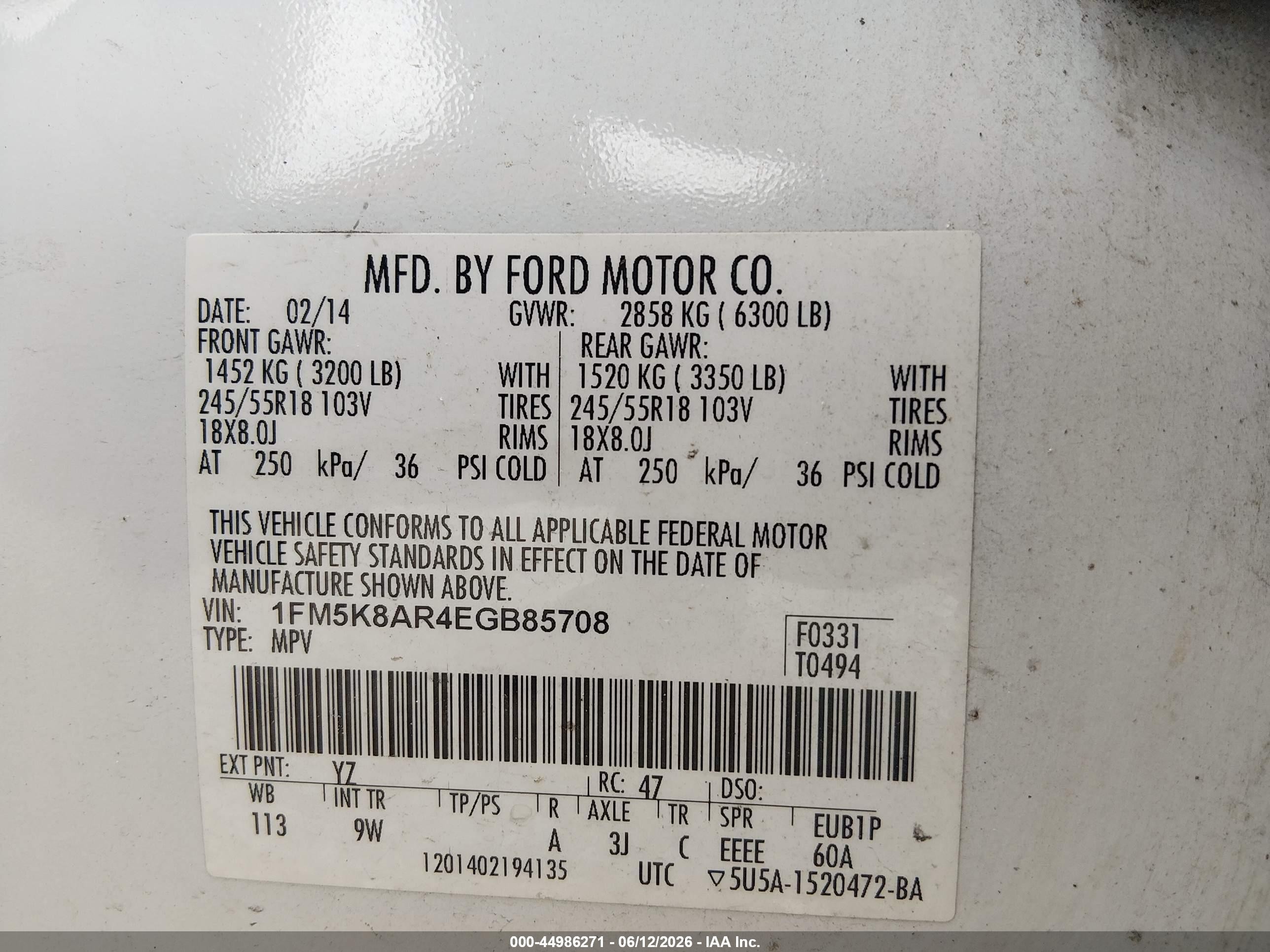 2014 Ford Utility Police Interceptor   White vin: 1FM5K8AR4EGB85708