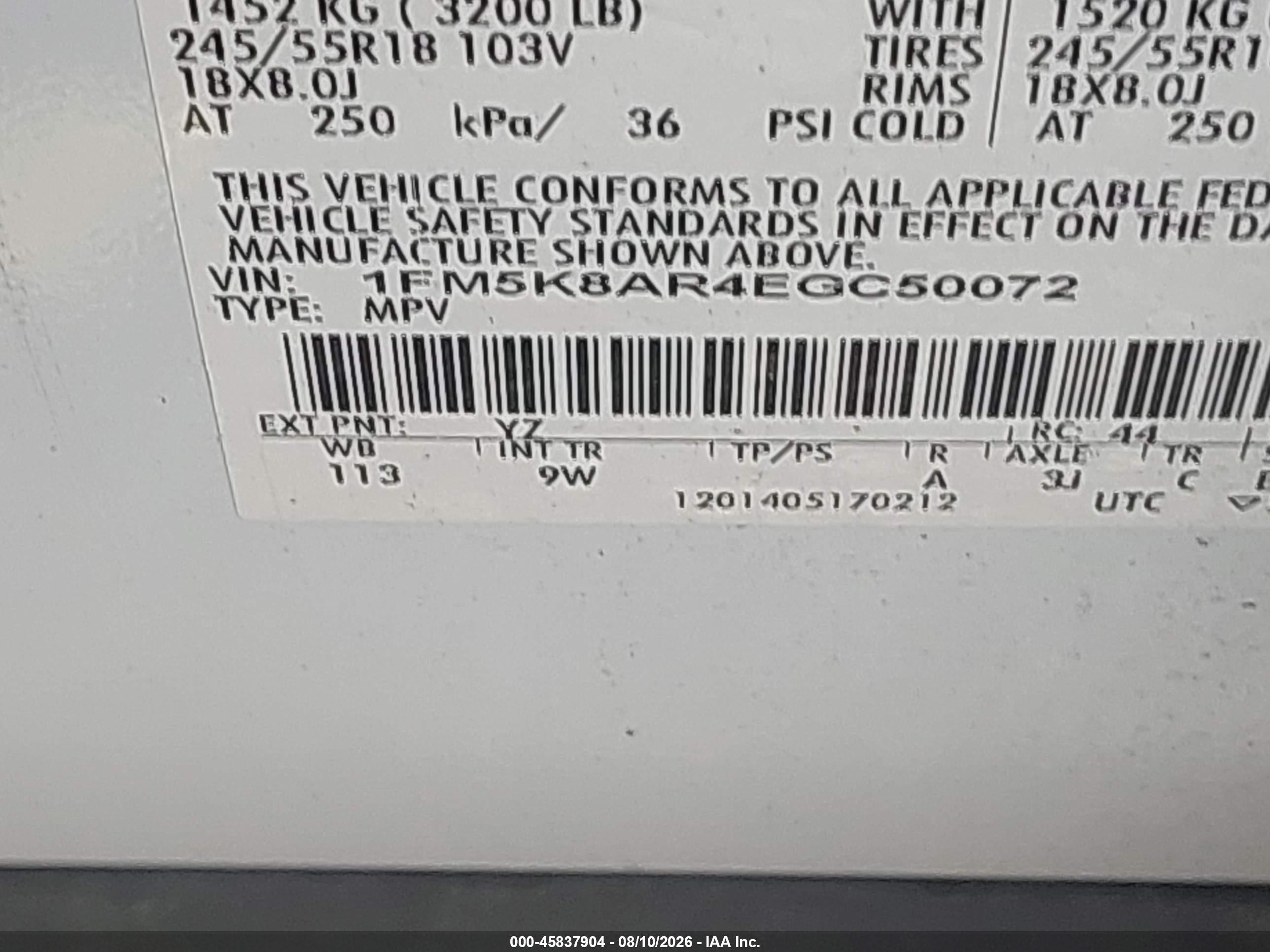 2014 Ford Utility Police Interceptor   White vin: 1FM5K8AR4EGC50072