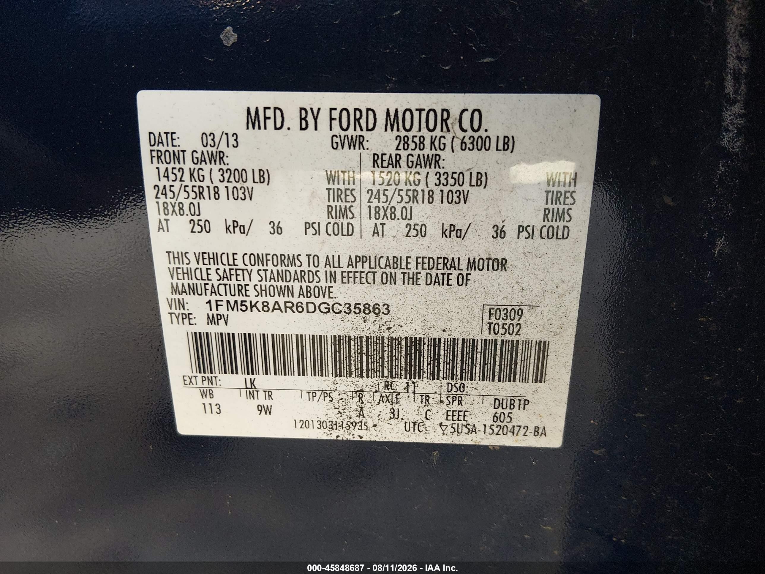2013 Ford Utility Police Interceptor   Black vin: 1FM5K8AR6DGC35863