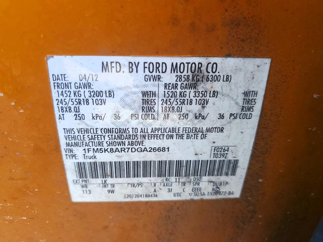 2013 Ford Explorer Police Interceptor Orange vin: 1FM5K8AR7DGA26681