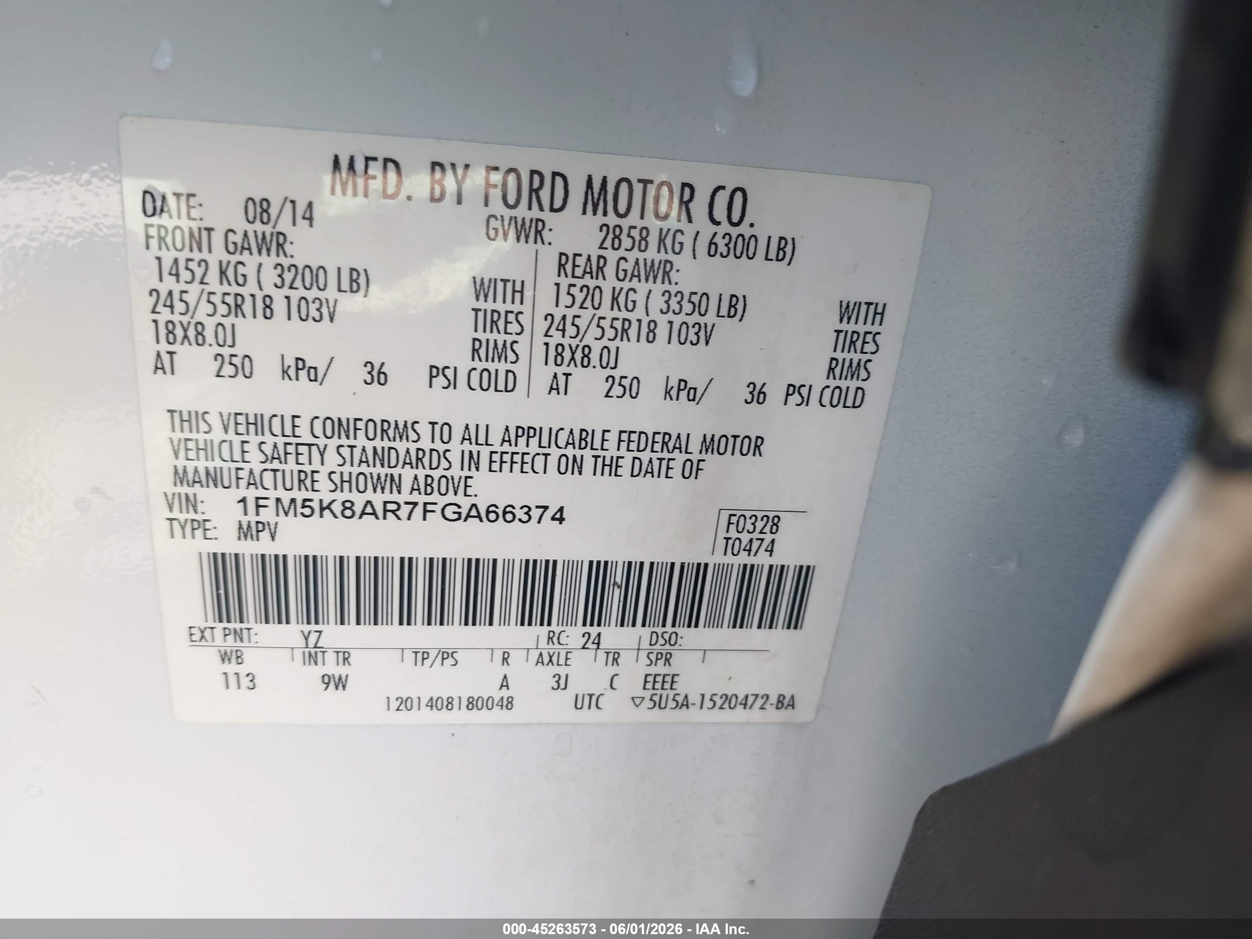 2015 Ford Utility Police Interceptor   White vin: 1FM5K8AR7FGA66374