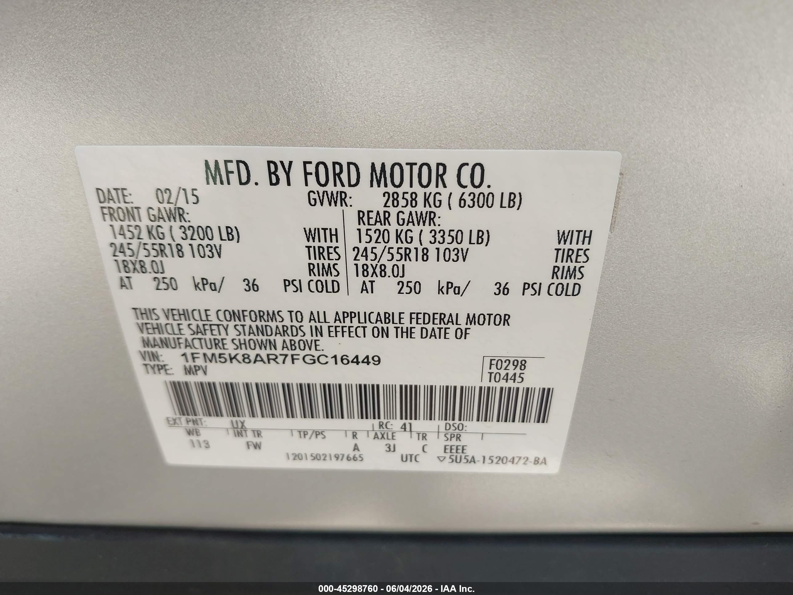 2015 Ford Utility Police Interceptor   Silver vin: 1FM5K8AR7FGC16449