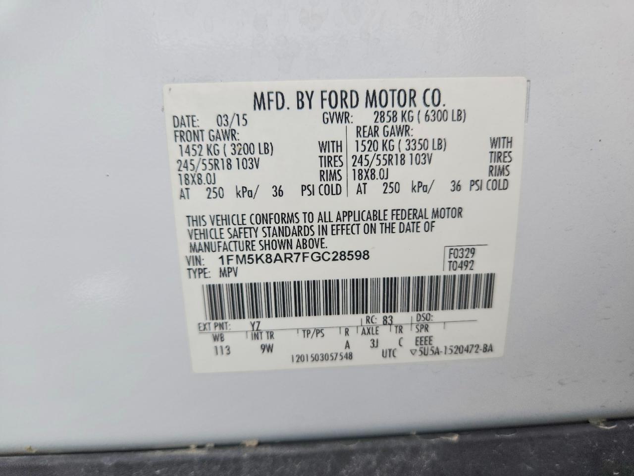 2015 Ford Explorer Police Interceptor White vin: 1FM5K8AR7FGC28598