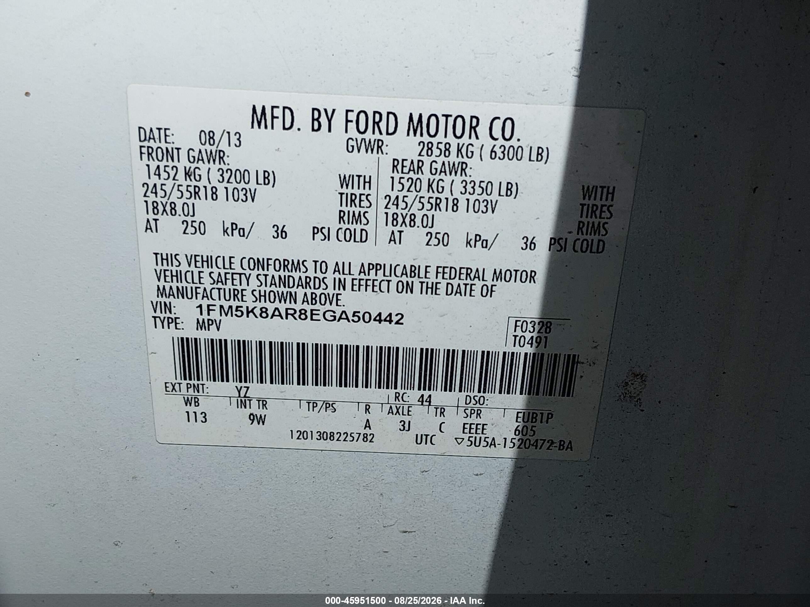 2014 Ford Utility Police Interceptor   White vin: 1FM5K8AR8EGA50442