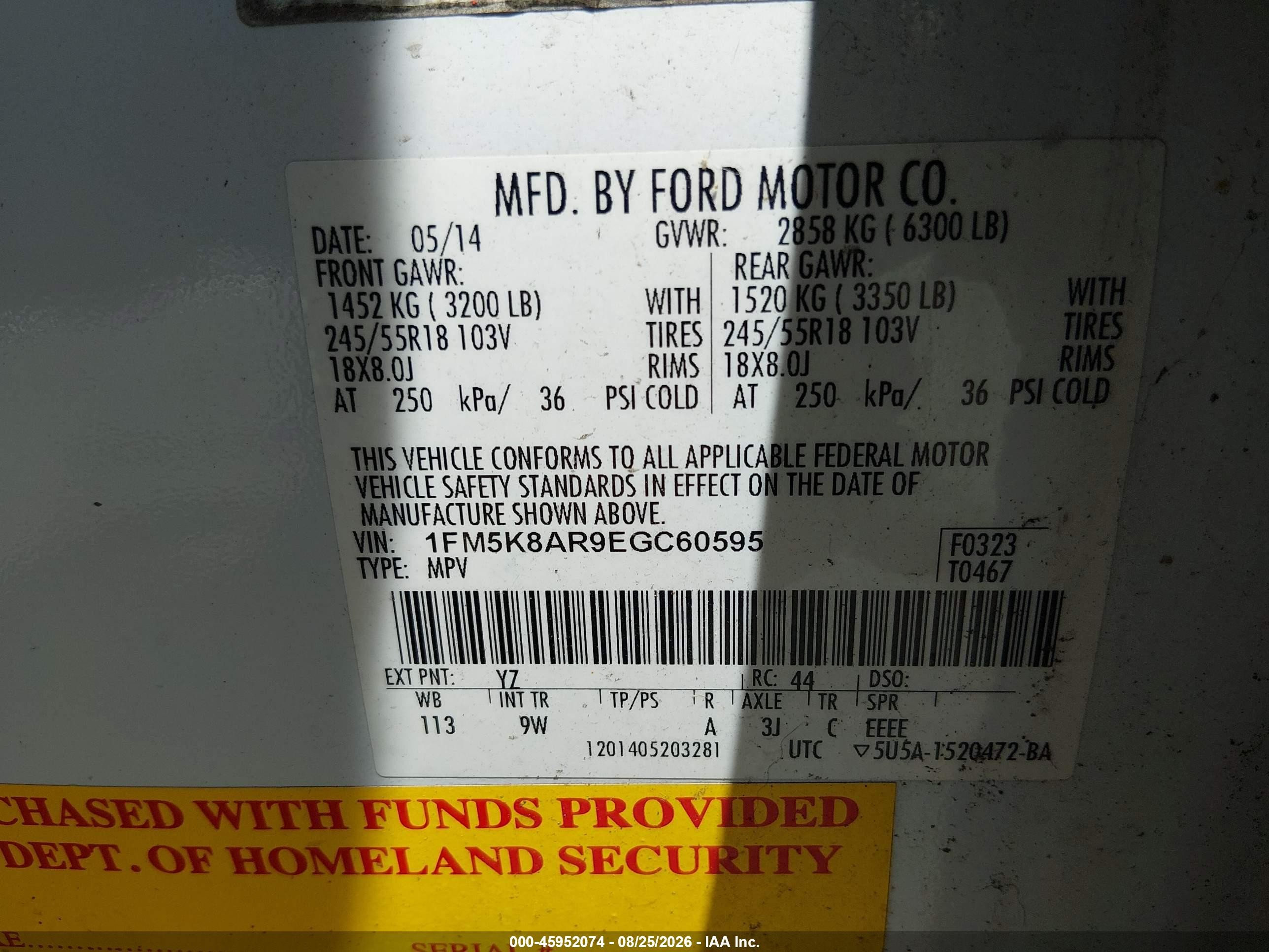 2014 Ford Utility Police Interceptor   White vin: 1FM5K8AR9EGC60595