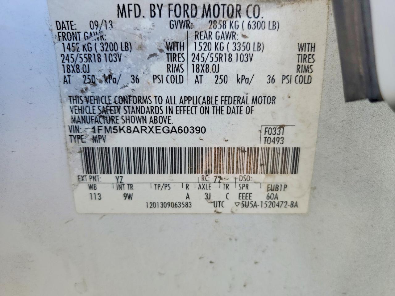 2014 Ford Explorer Police Interceptor White vin: 1FM5K8ARXEGA60390