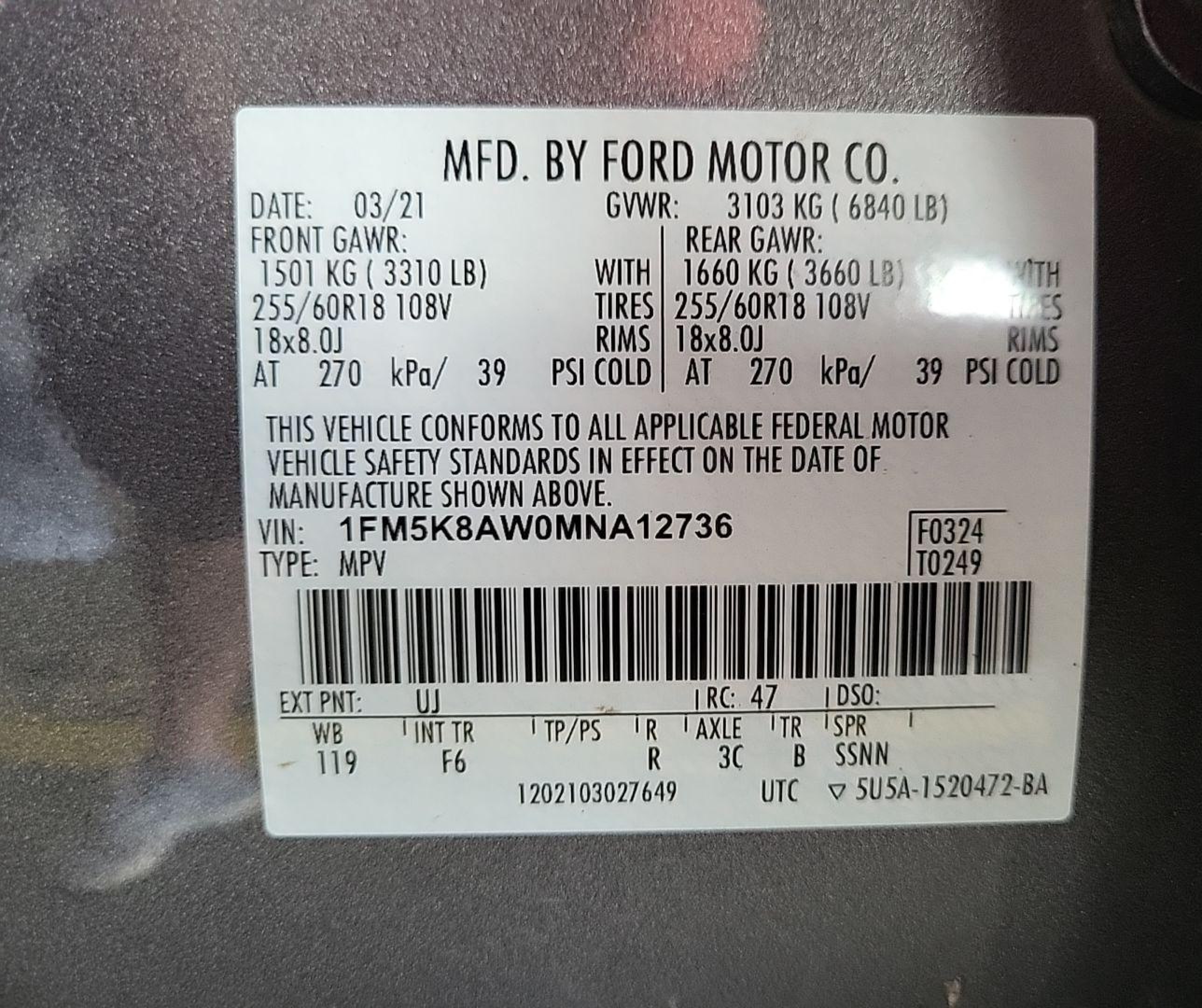 2021 Ford Explorer Police Interceptor vin: 1FM5K8AW0MNA12736