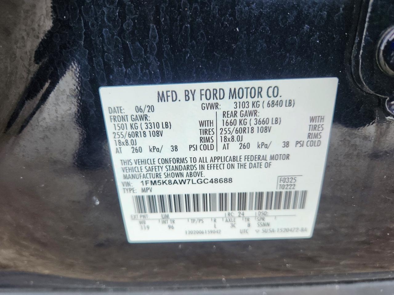 2020 Ford Explorer Police Interceptor Black vin: 1FM5K8AW7LGC48688