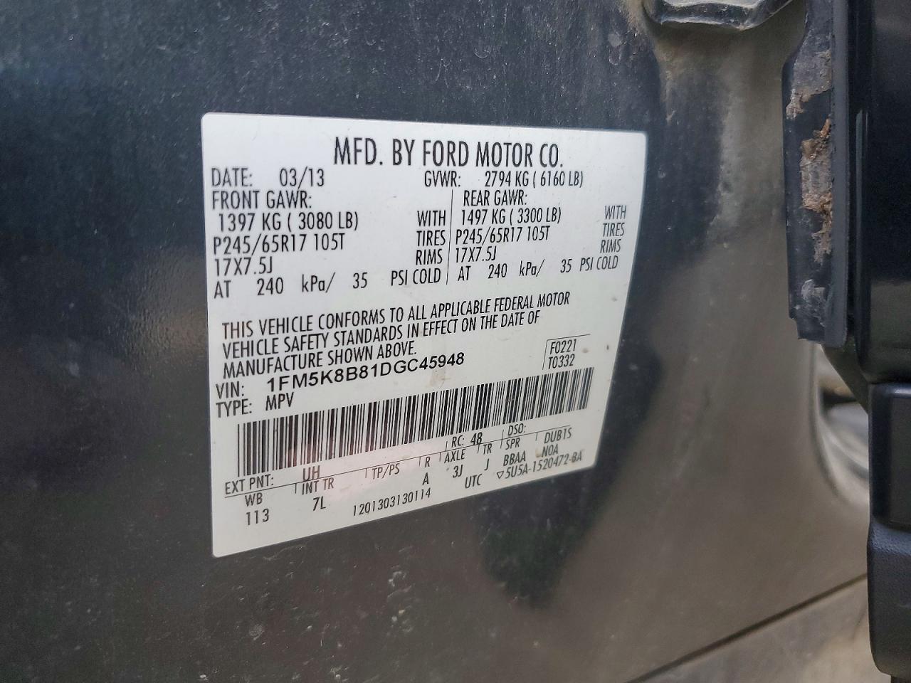2013 Ford Explorer Black vin: 1FM5K8B81DGC45948