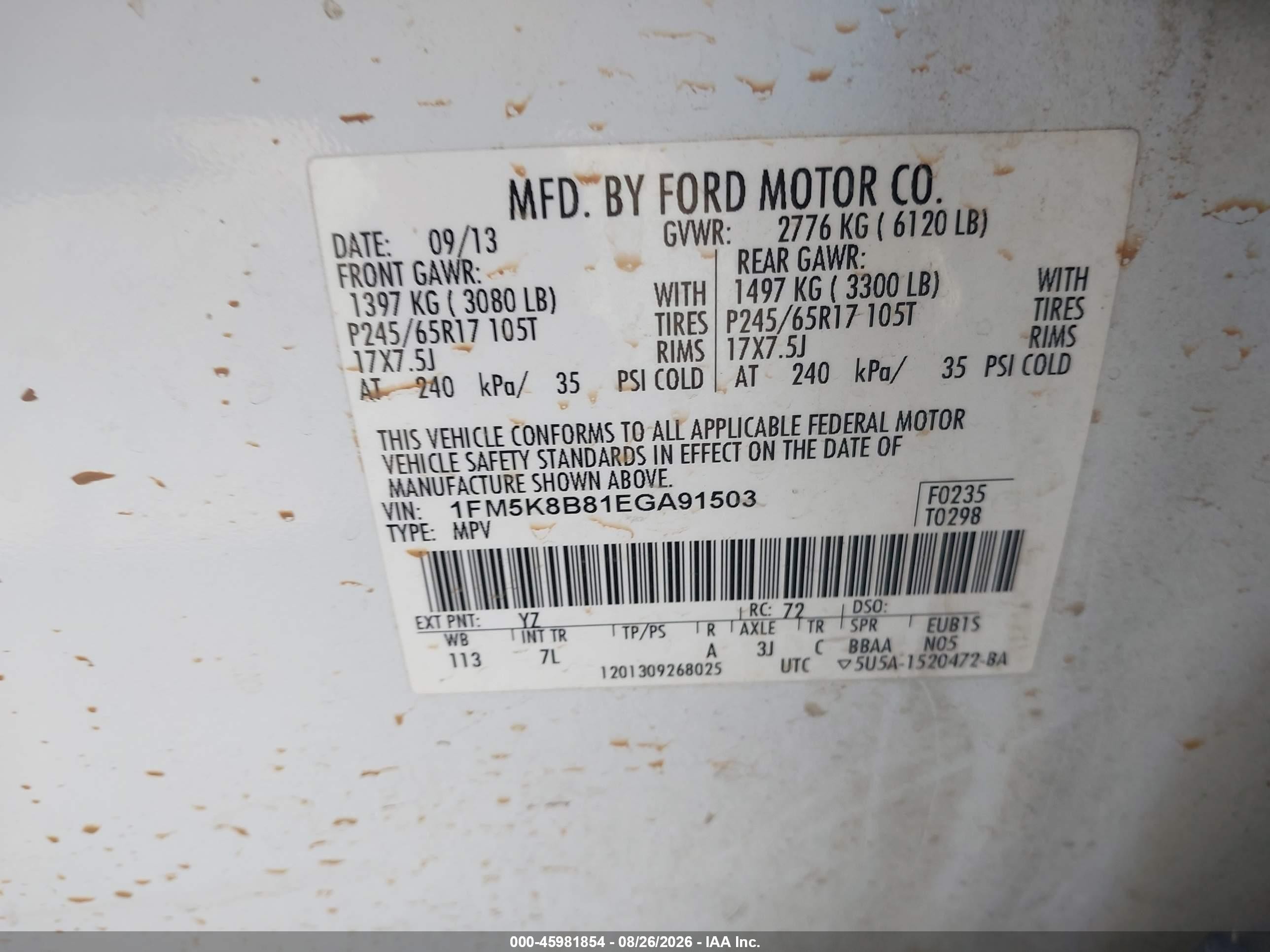2014 Ford Explorer   White vin: 1FM5K8B81EGA91503