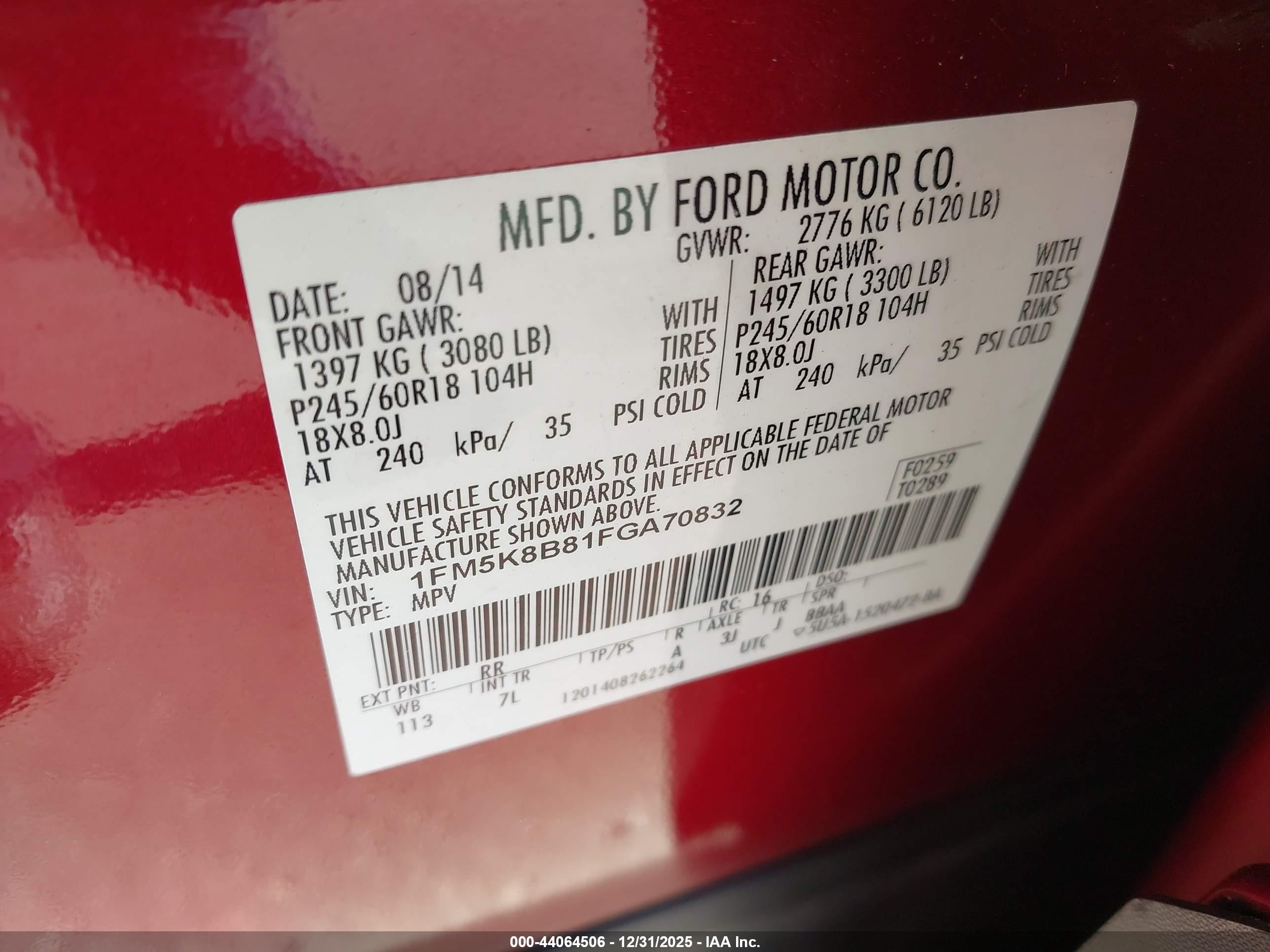 2015 Ford Explorer   Red vin: 1FM5K8B81FGA70832