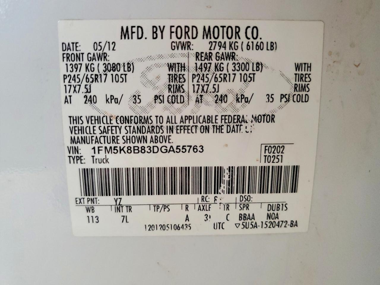 2013 Ford Explorer White vin: 1FM5K8B83DGA55763