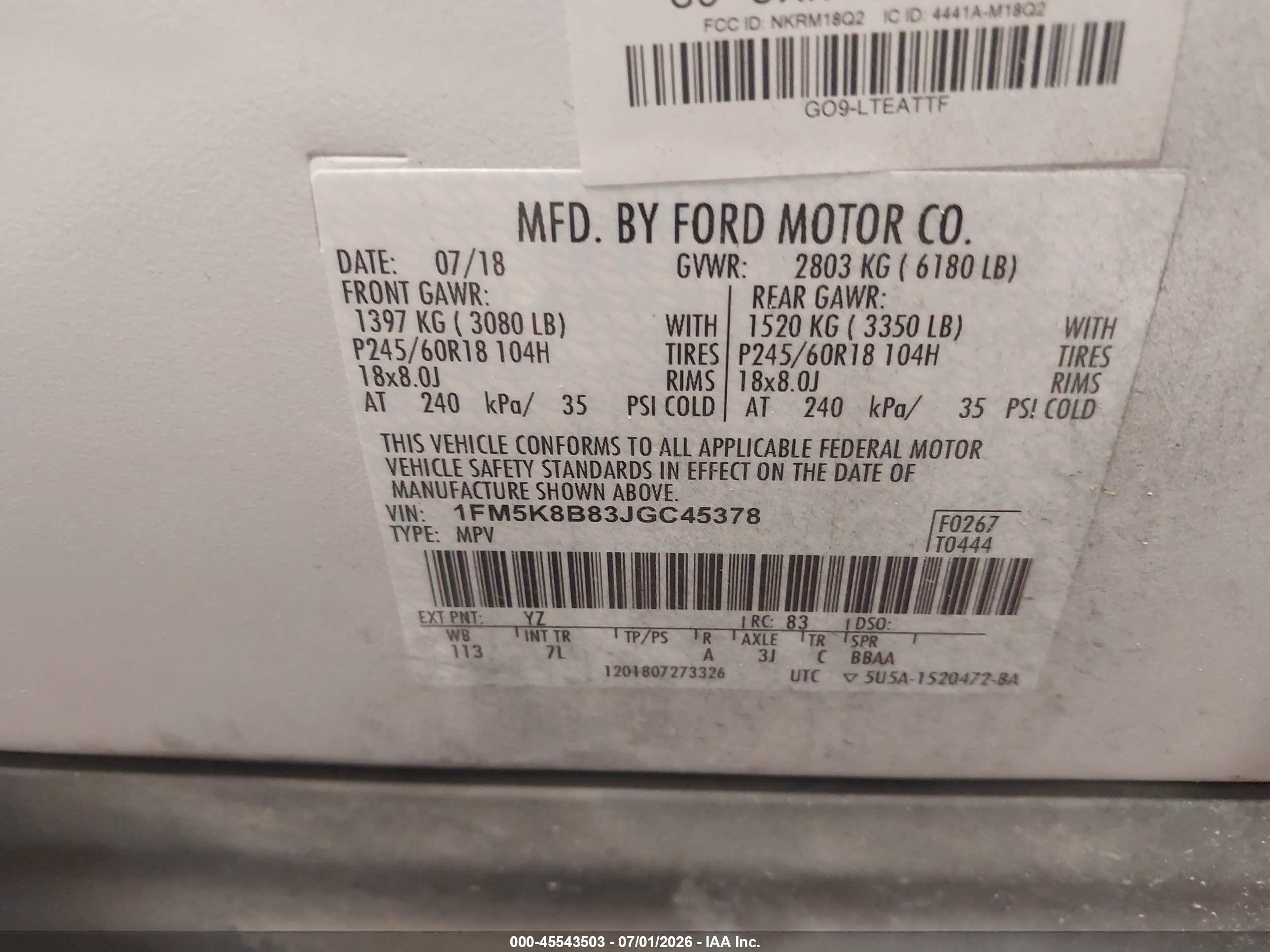 2018 Ford Explorer   White vin: 1FM5K8B83JGC45378