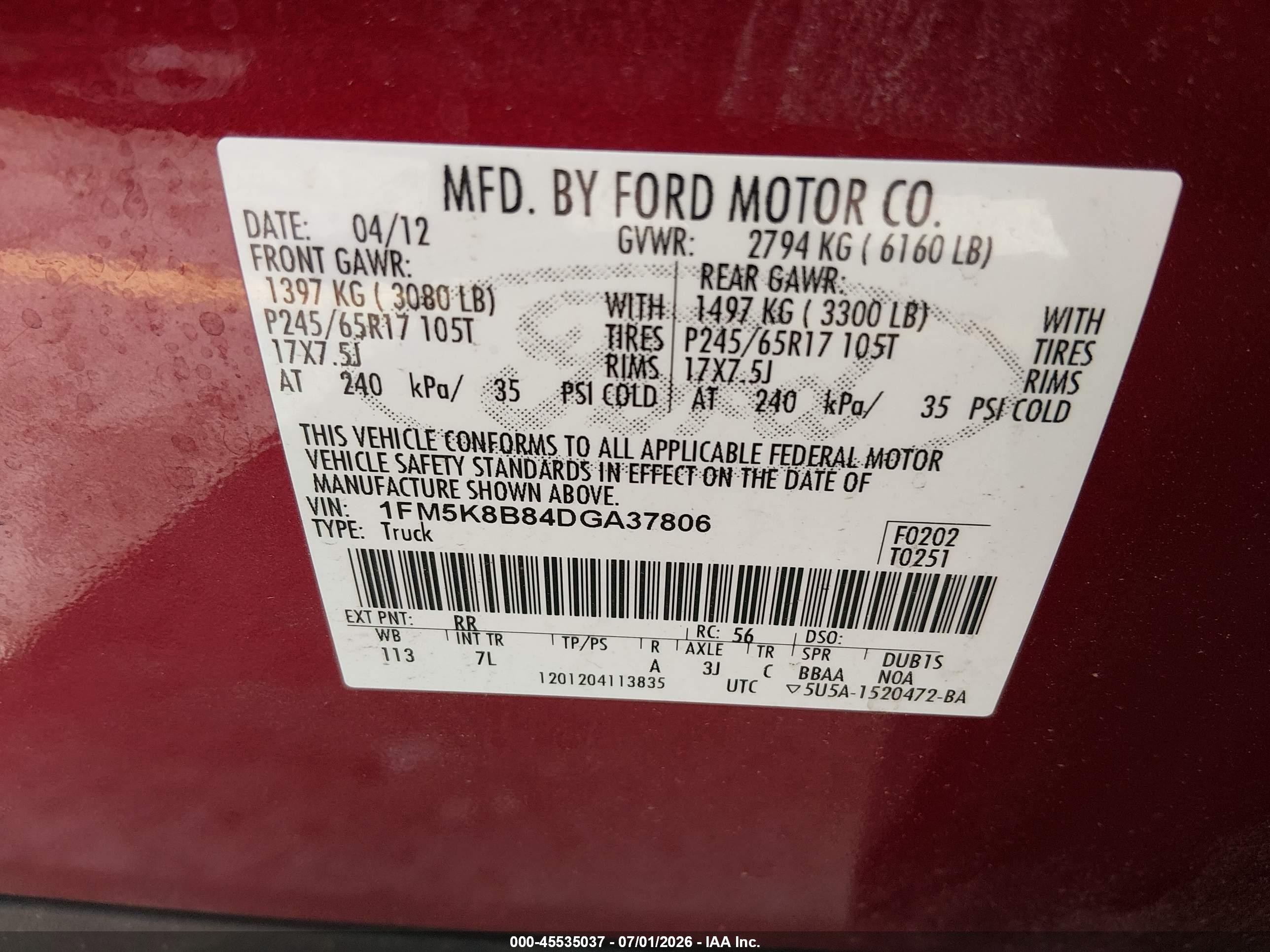 2013 Ford Explorer   Red vin: 1FM5K8B84DGA37806