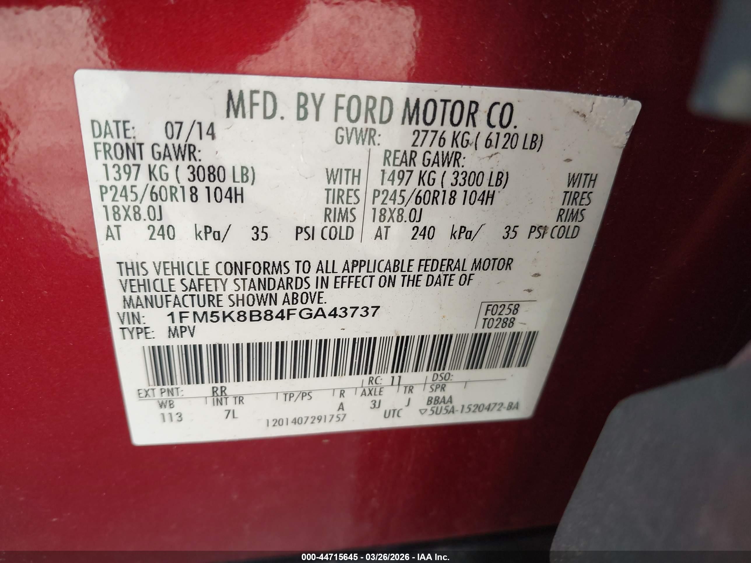 2015 Ford Explorer   Red vin: 1FM5K8B84FGA43737