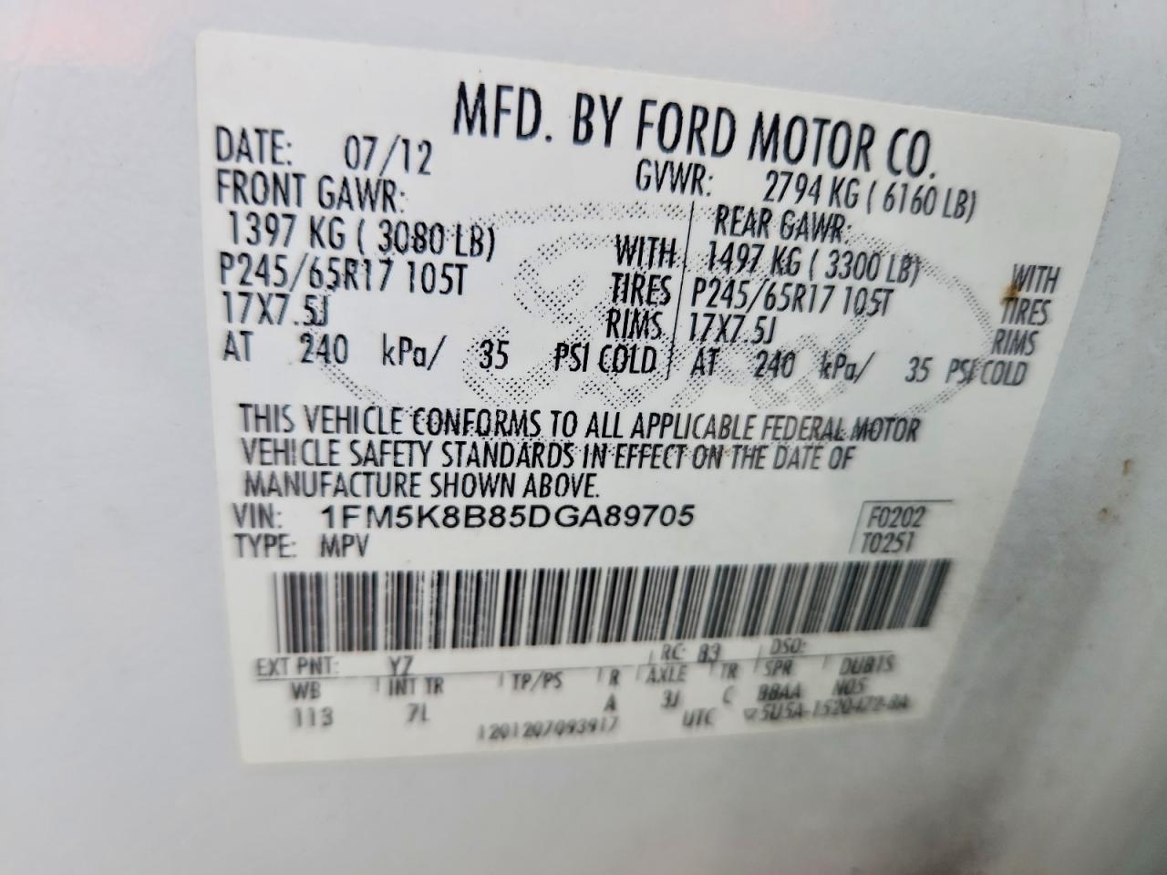 2013 Ford Explorer White vin: 1FM5K8B85DGA89705
