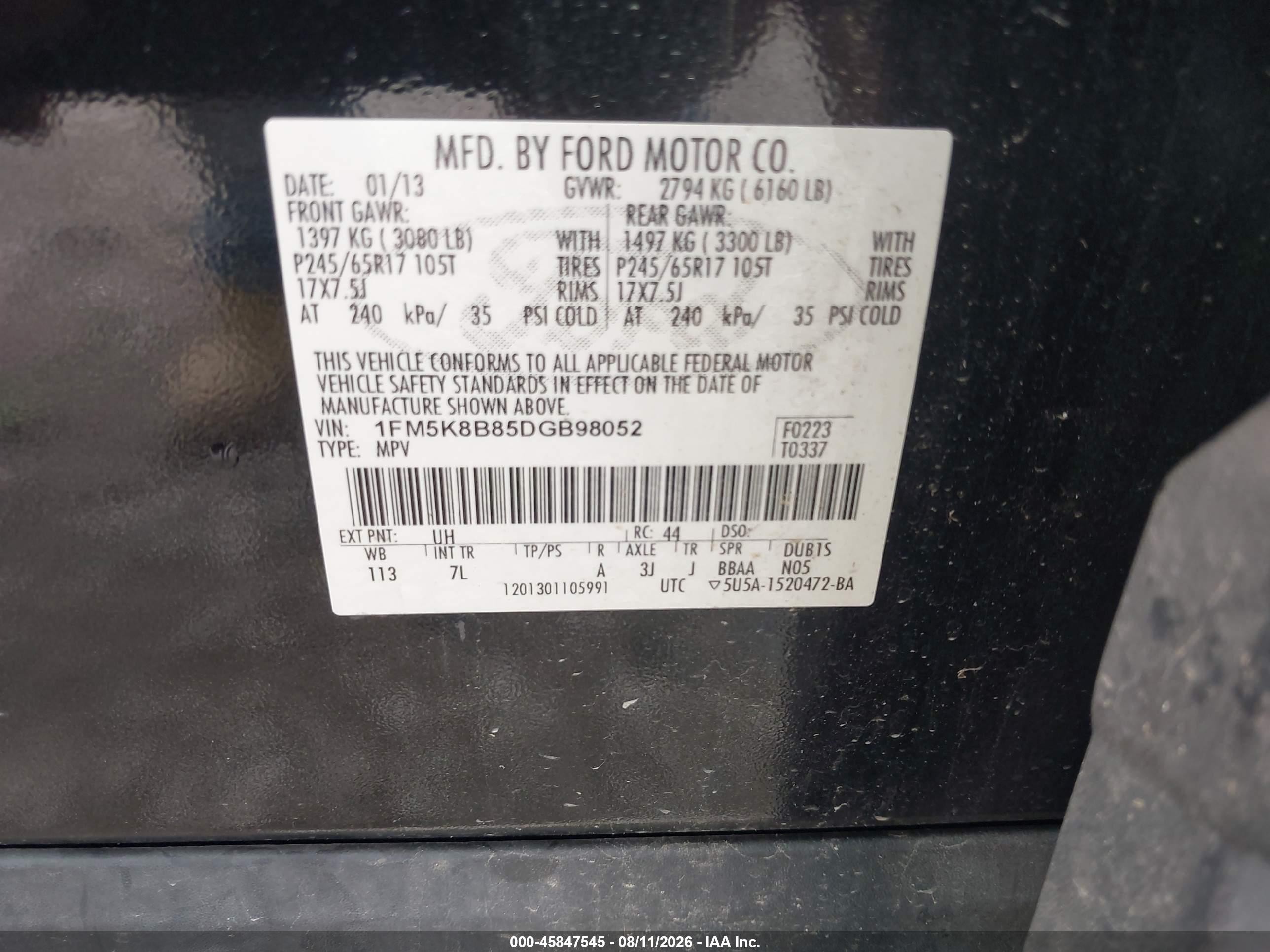 2013 Ford Explorer   Black vin: 1FM5K8B85DGB98052