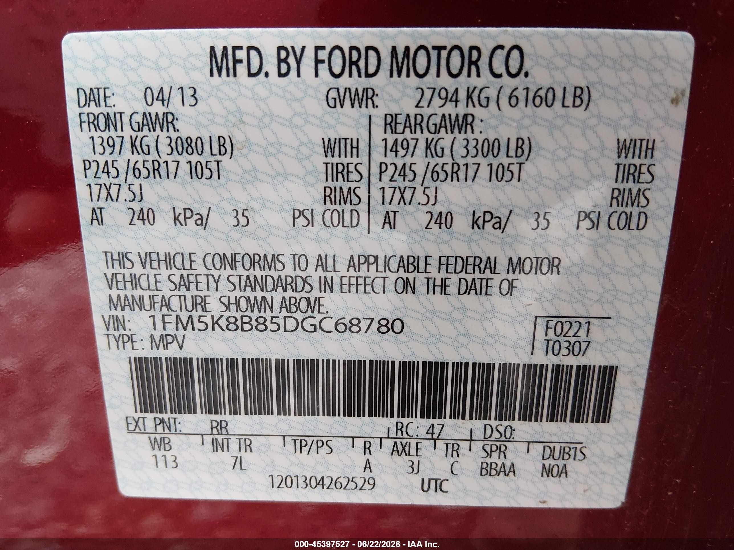 2013 Ford Explorer   Red vin: 1FM5K8B85DGC68780