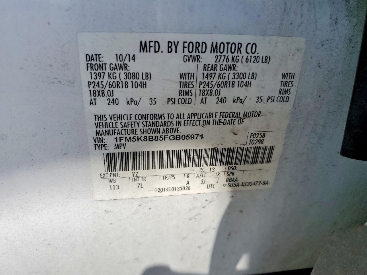 2015 Ford Explorer White vin: 1FM5K8B85FGB05971