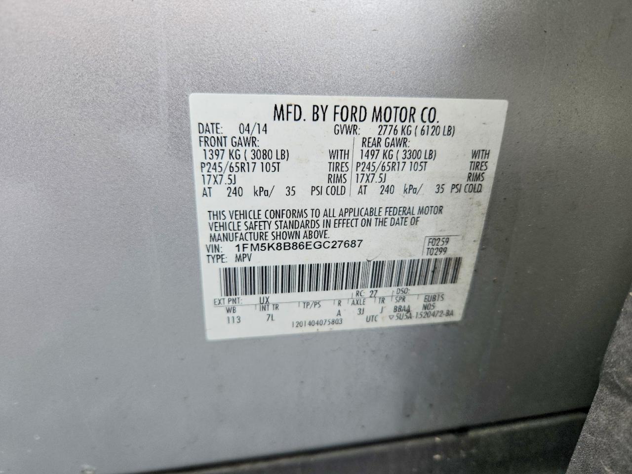 2014 Ford Explorer Silver vin: 1FM5K8B86EGC27687