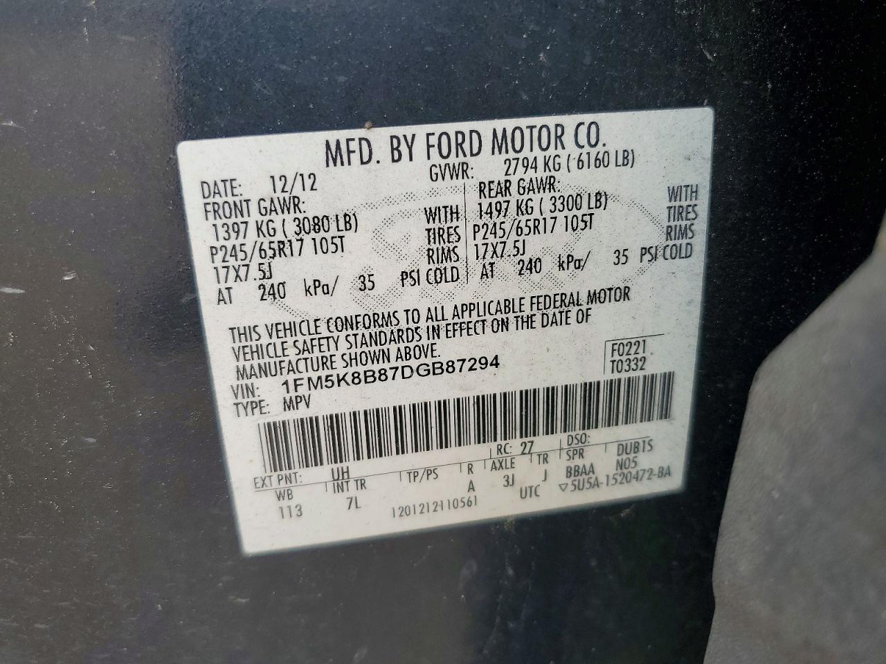 2013 Ford Explorer Black vin: 1FM5K8B87DGB87294