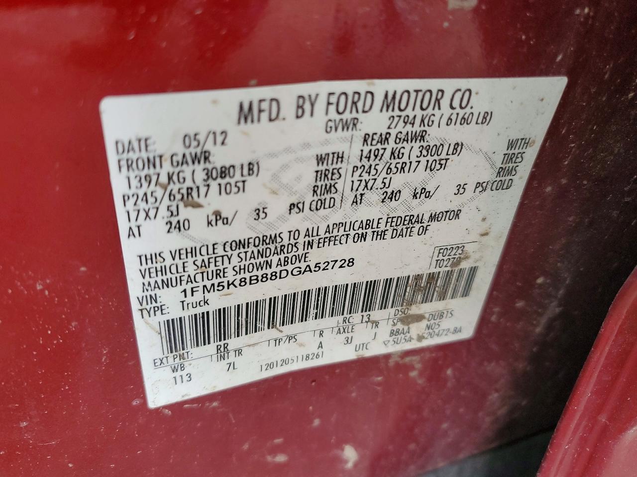 2013 Ford Explorer Red vin: 1FM5K8B88DGA52728