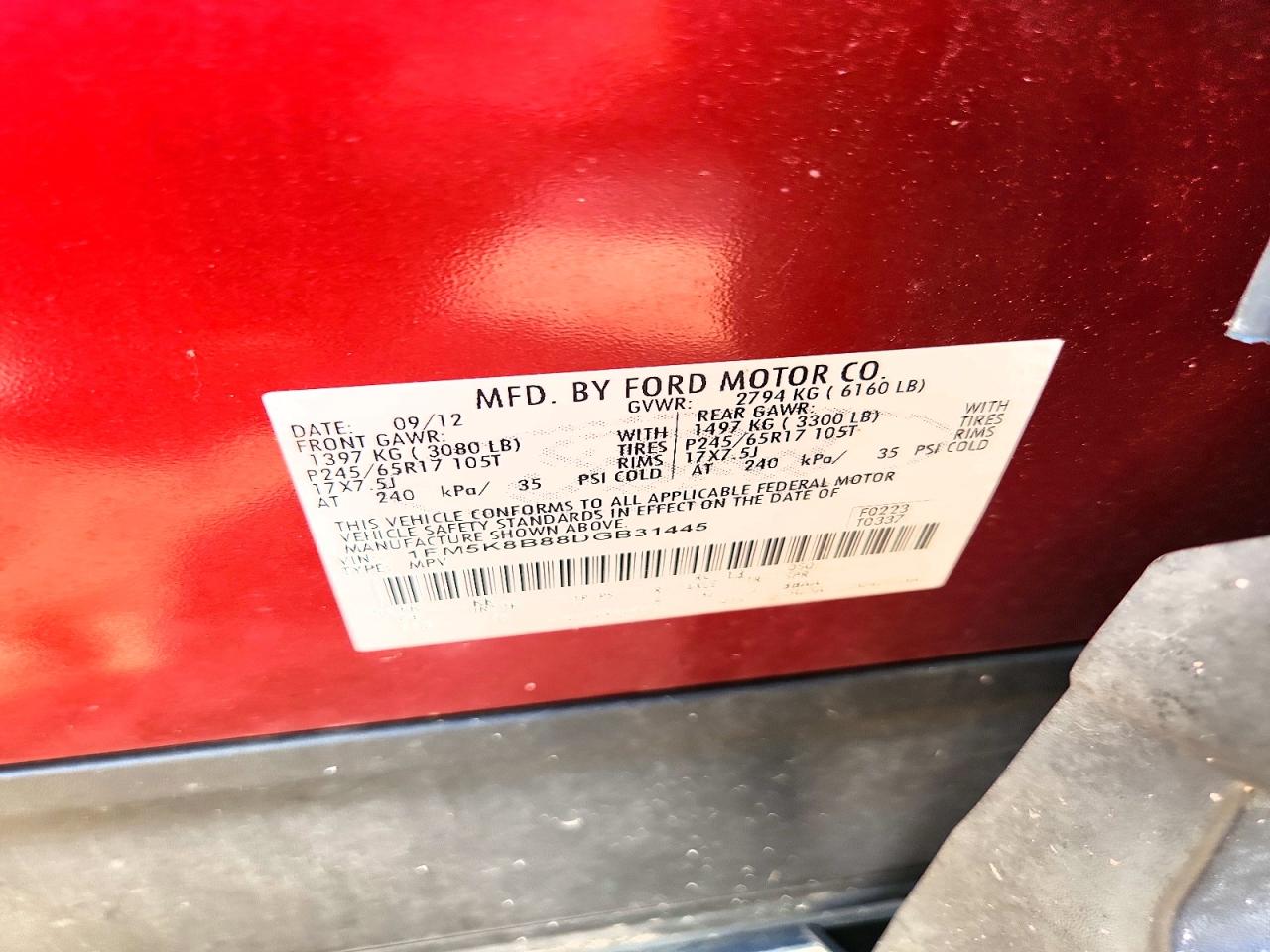 2013 Ford Explorer Red vin: 1FM5K8B88DGB31445