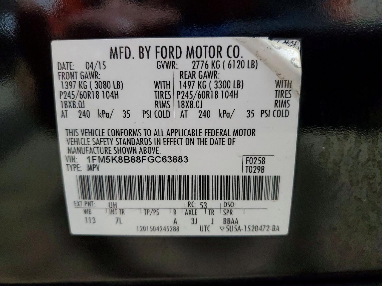 2015 Ford Explorer Black vin: 1FM5K8B88FGC63883