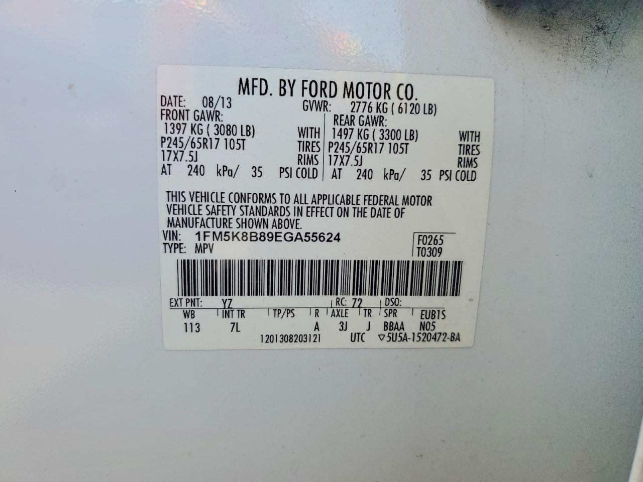 2014 Ford Explorer White vin: 1FM5K8B89EGA55624