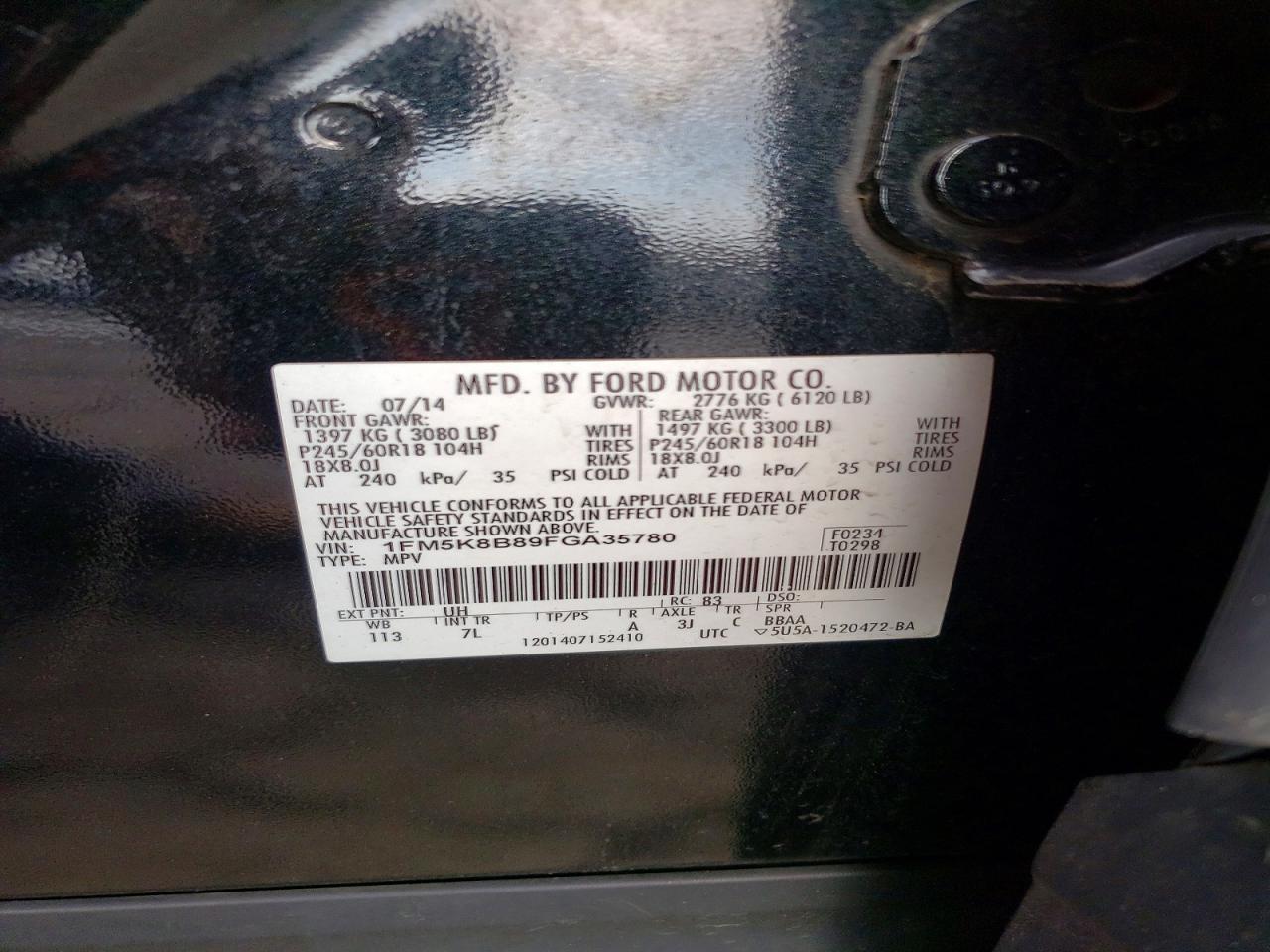2015 Ford Explorer Black vin: 1FM5K8B89FGA35780