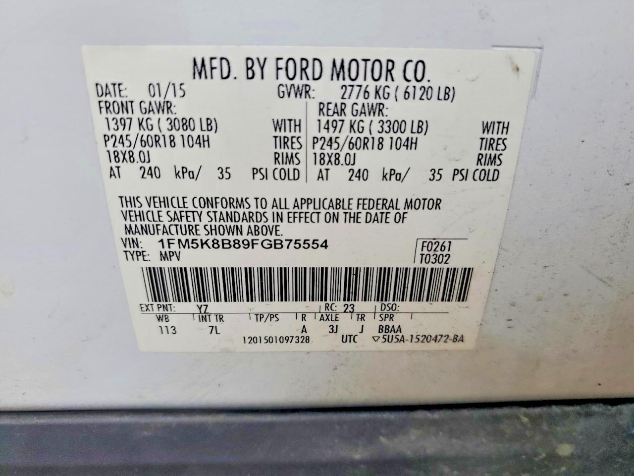 2015 Ford Explorer White vin: 1FM5K8B89FGB75554