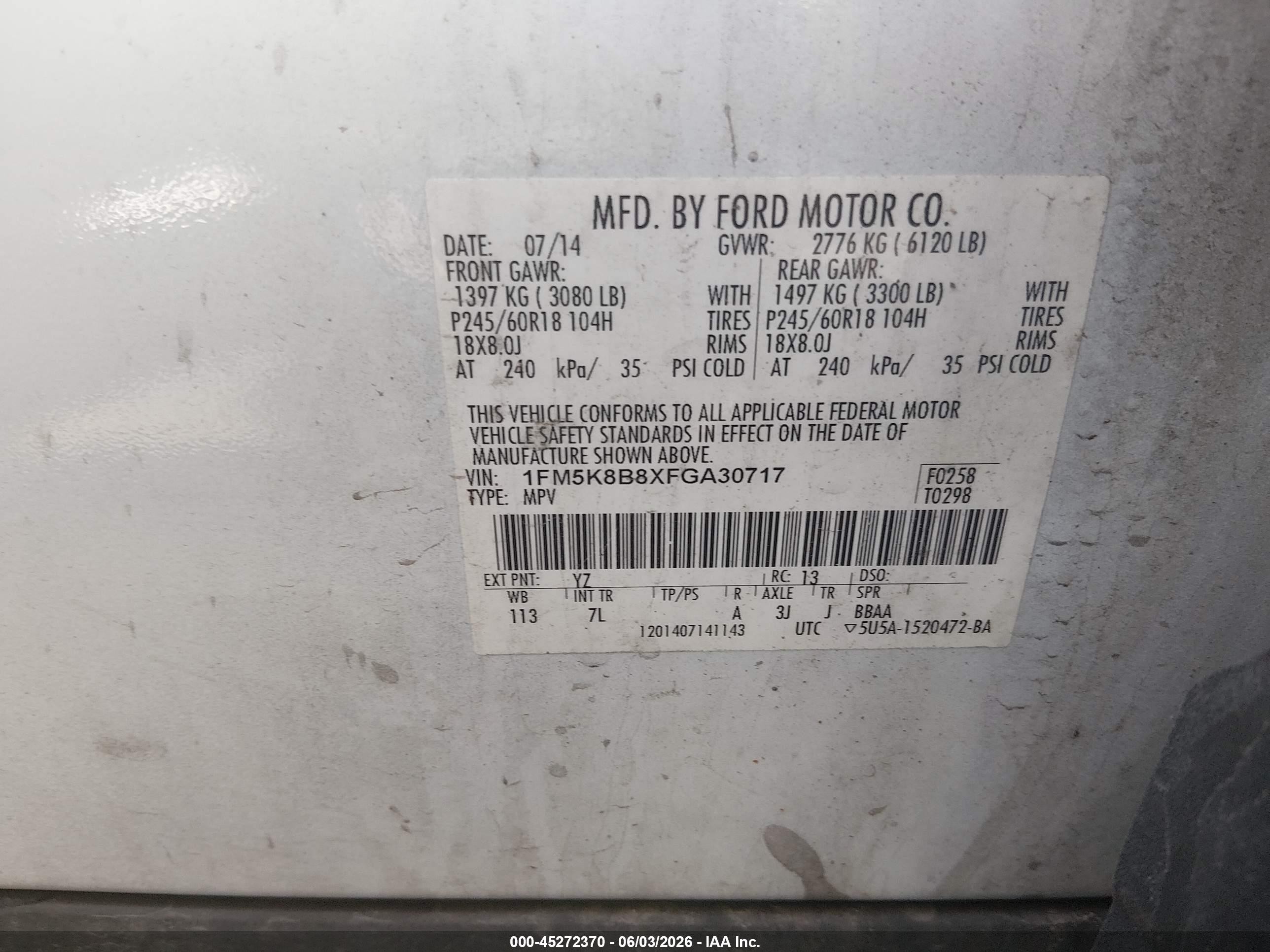 2015 Ford Explorer   Белый vin: 1FM5K8B8XFGA30717