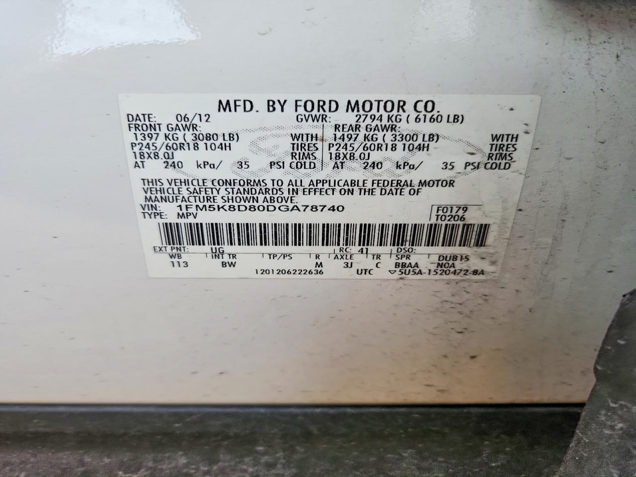 2013 Ford Explorer Xlt White vin: 1FM5K8D80DGA78740