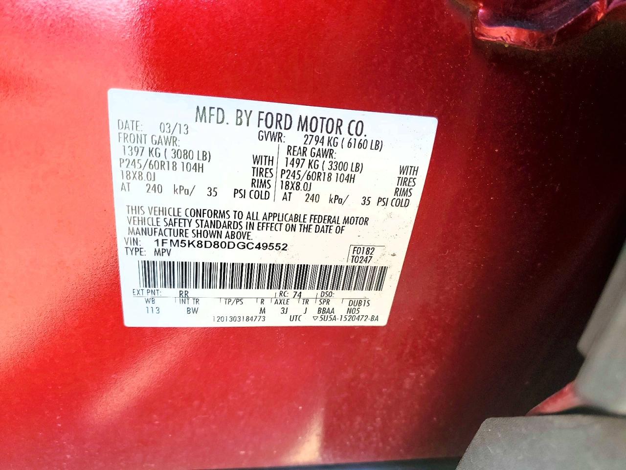2013 Ford Explorer Xlt Red vin: 1FM5K8D80DGC49552