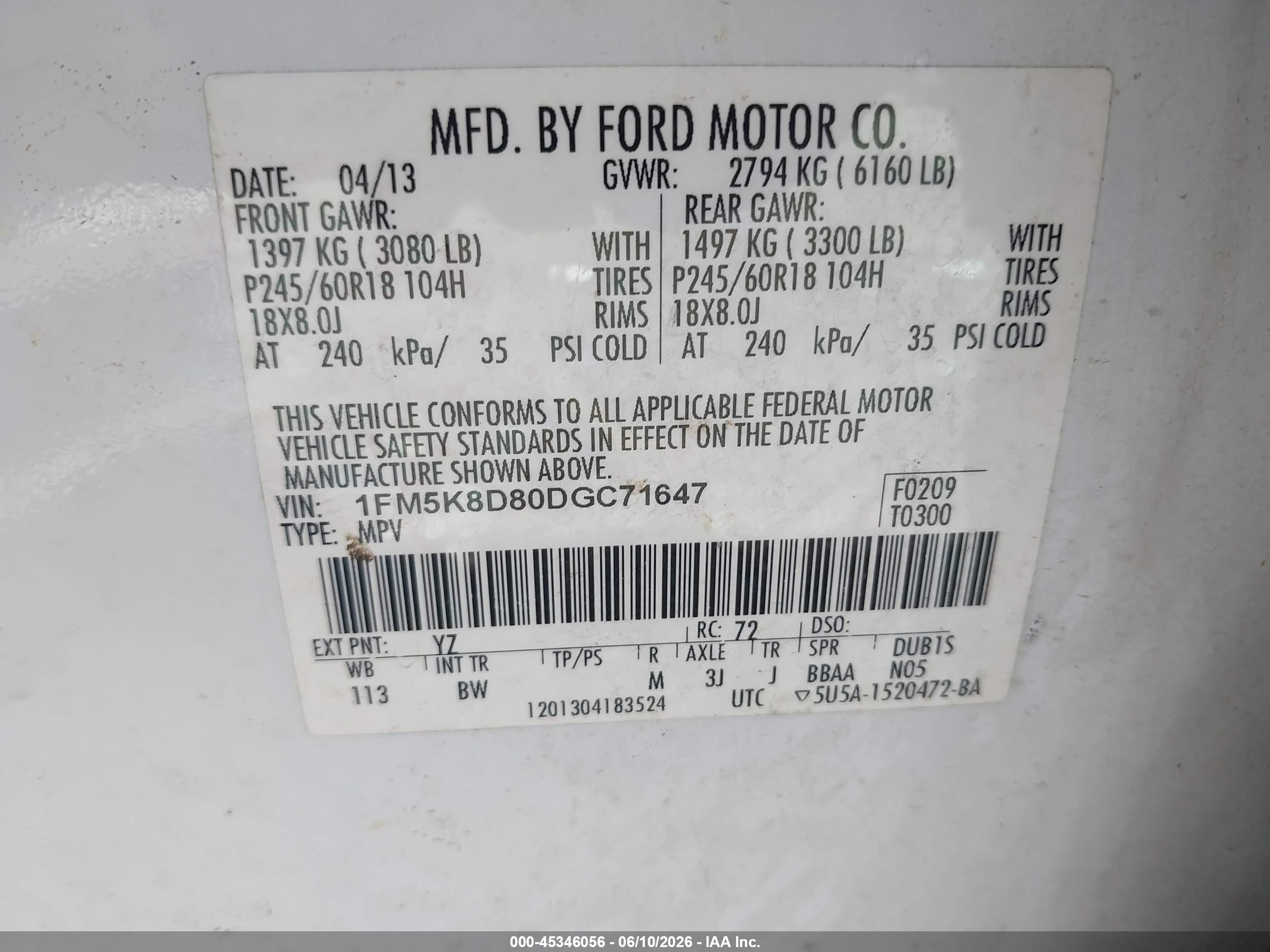2013 Ford Explorer Xlt White vin: 1FM5K8D80DGC71647