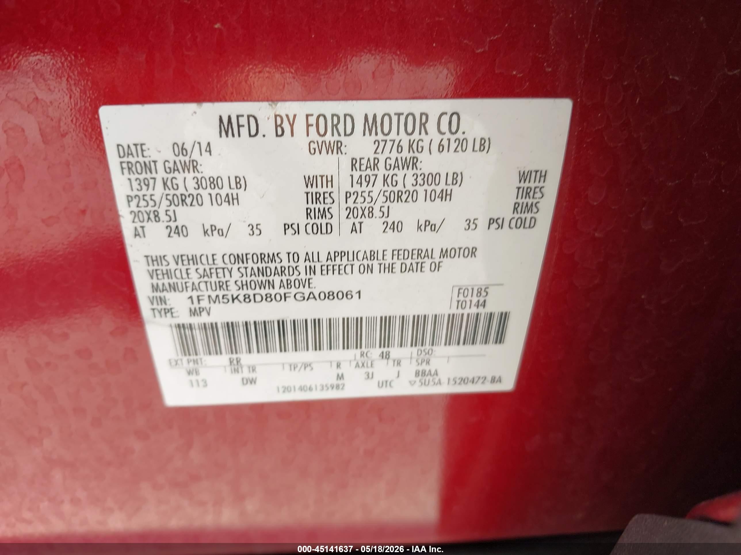 2015 Ford Explorer Xlt Red vin: 1FM5K8D80FGA08061