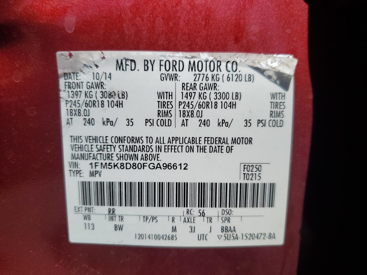 2015 Ford Explorer Xlt Красный vin: 1FM5K8D80FGA96612