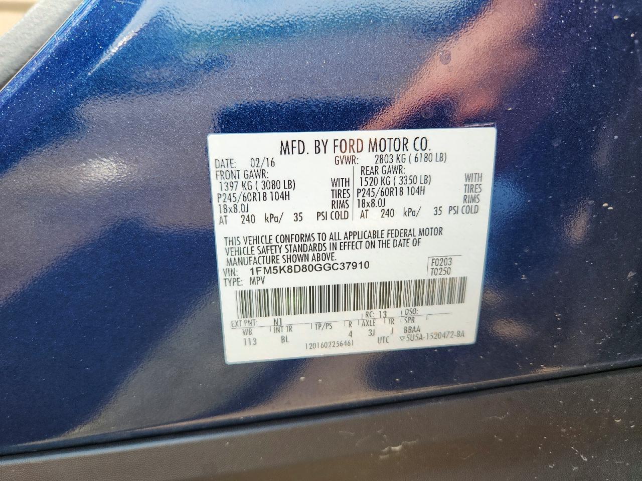 2016 Ford Explorer Xlt Blue vin: 1FM5K8D80GGC37910