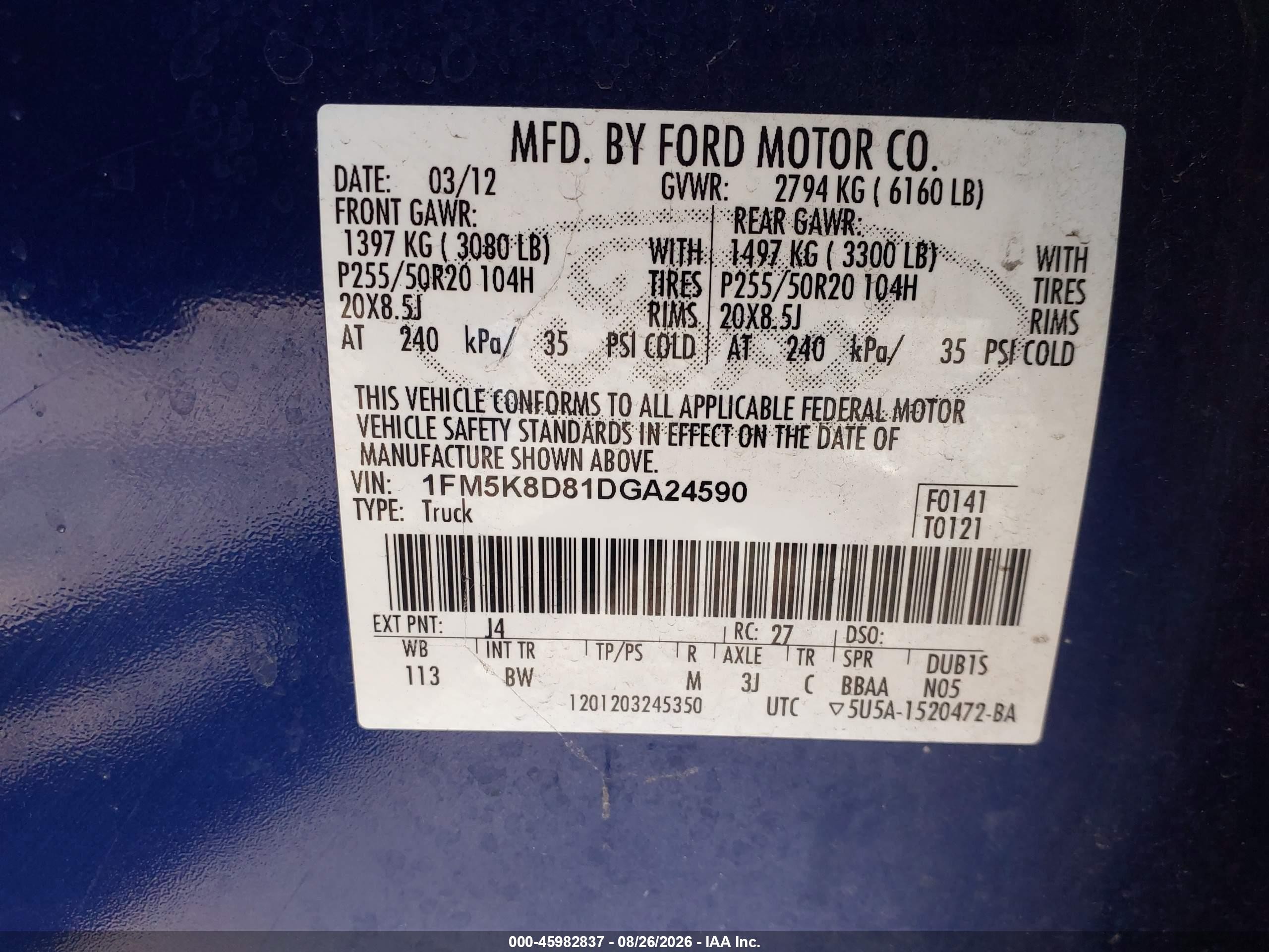 2013 Ford Explorer Xlt Blue vin: 1FM5K8D81DGA24590