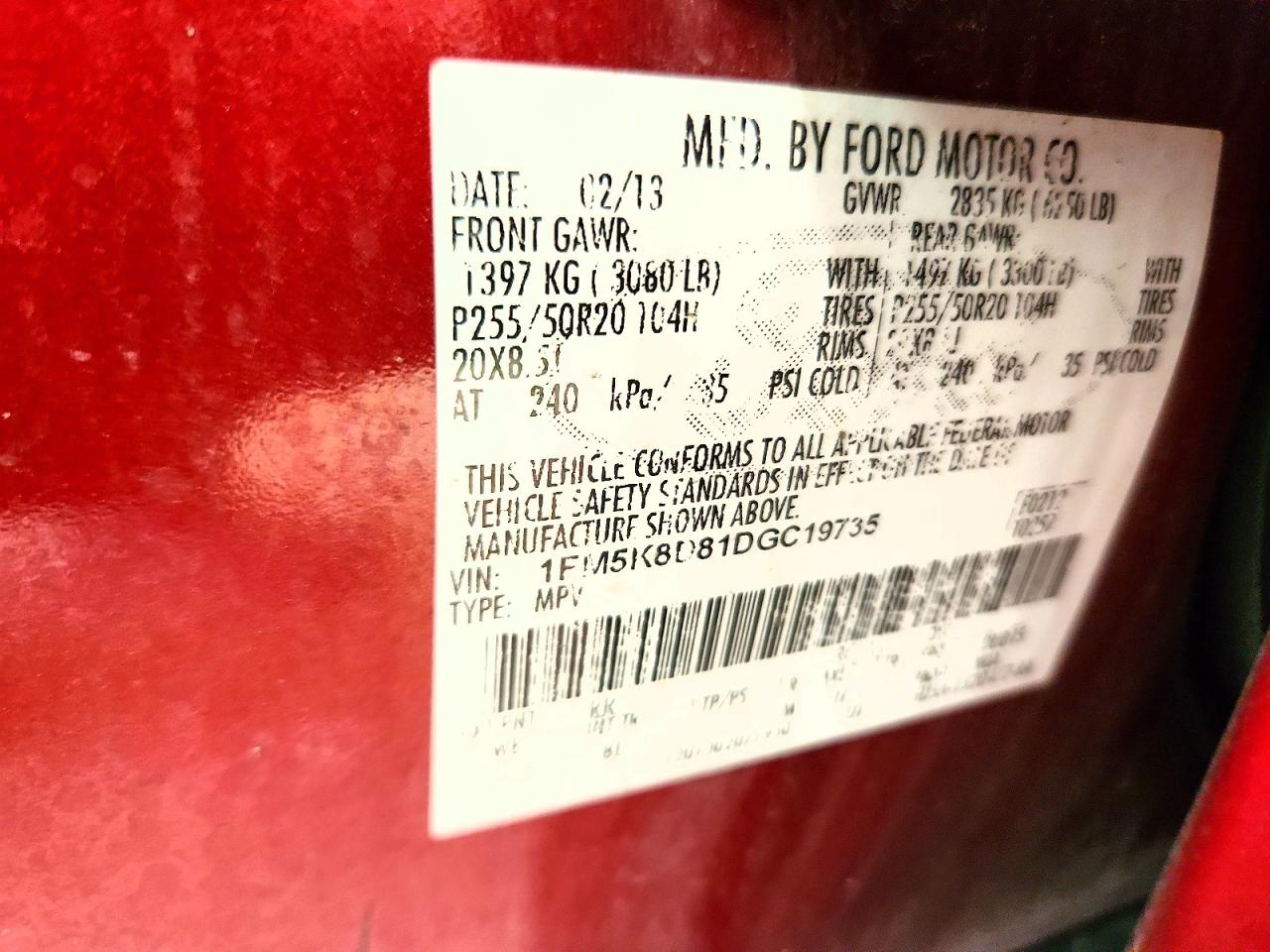 2013 Ford Explorer Xlt Red vin: 1FM5K8D81DGC19735