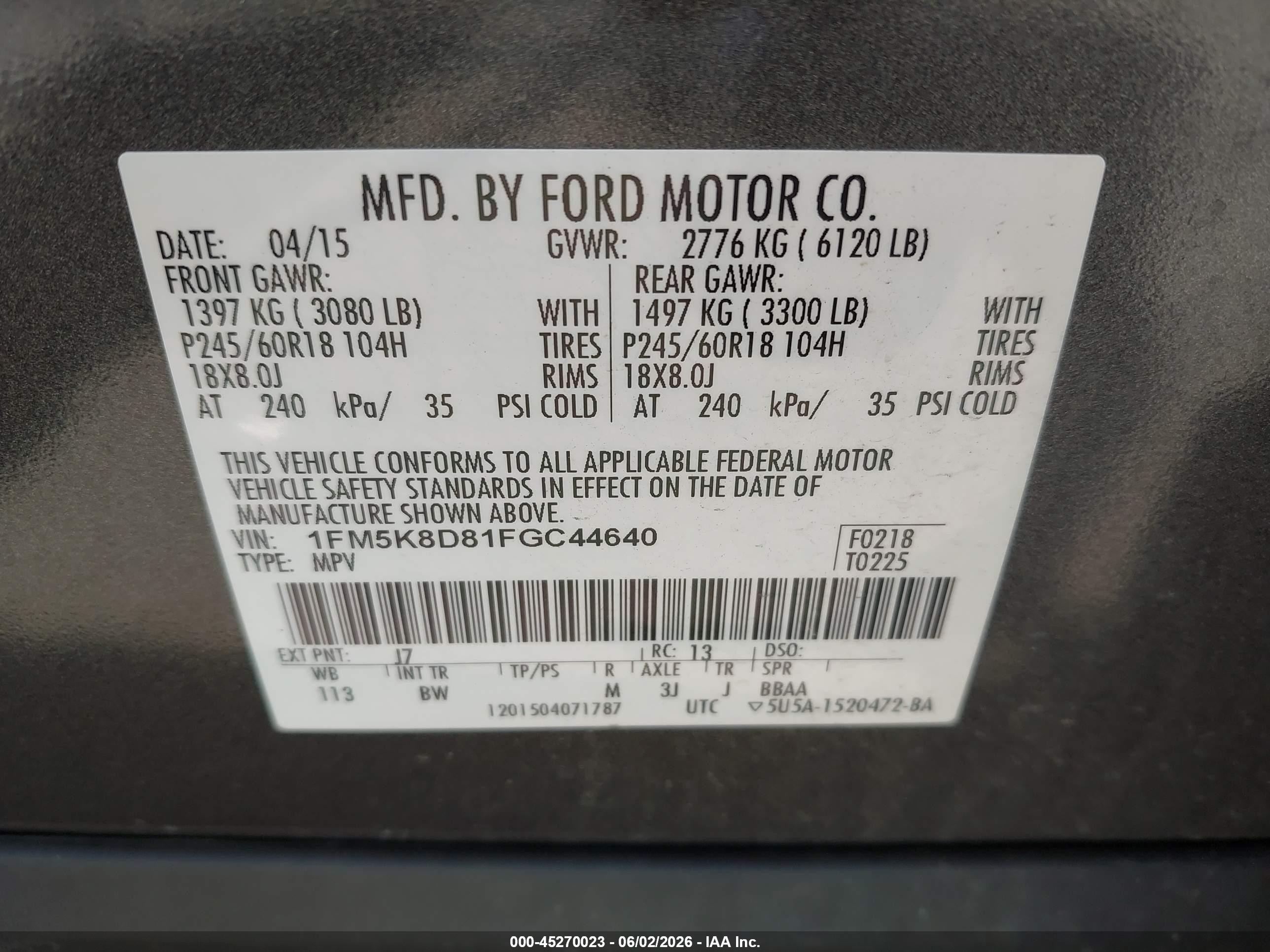 2015 Ford Explorer Xlt Gray vin: 1FM5K8D81FGC44640