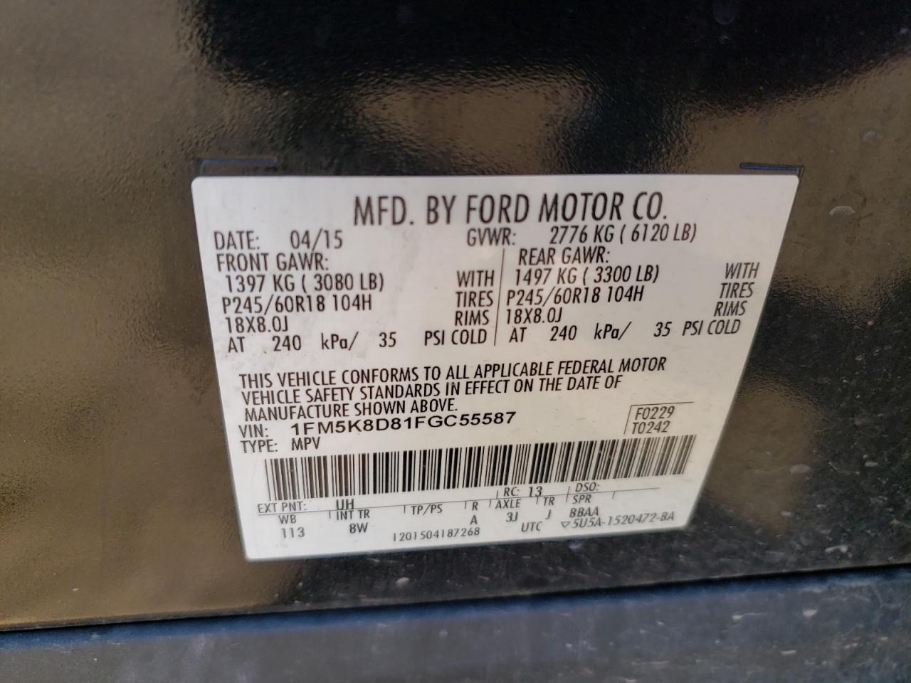 2015 Ford Explorer Xlt Black vin: 1FM5K8D81FGC55587