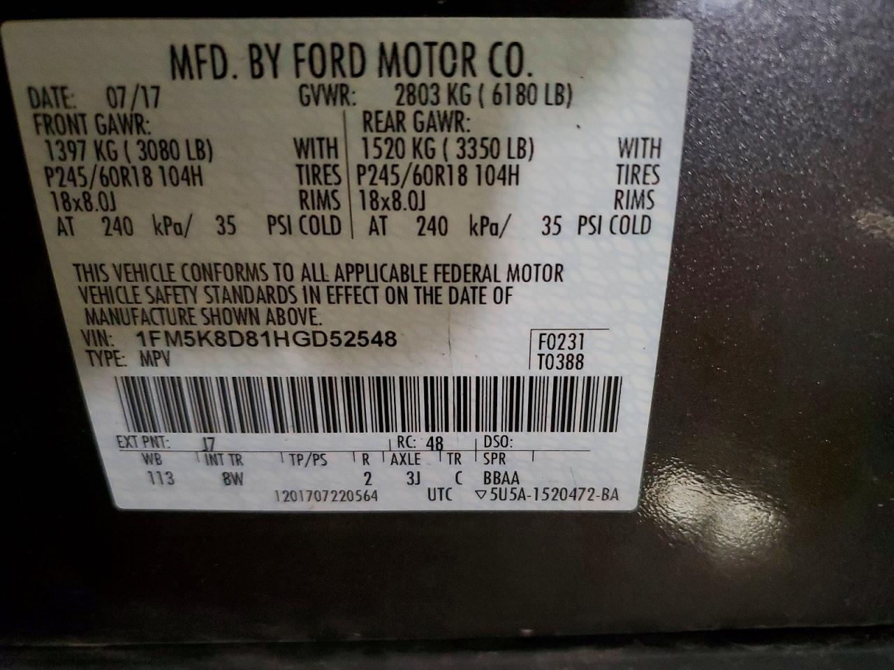 2017 Ford Explorer Xlt Gray vin: 1FM5K8D81HGD52548