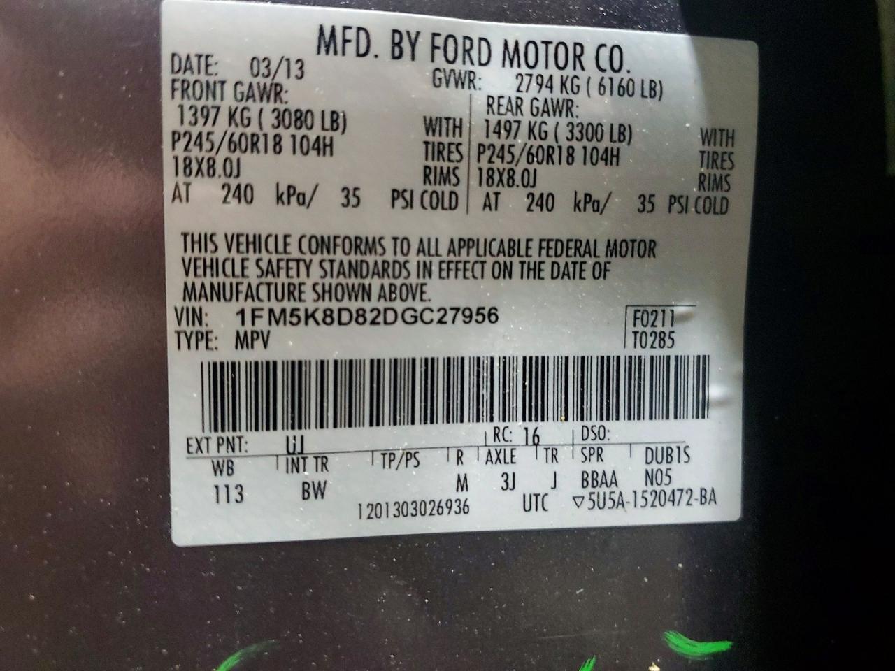 2013 Ford Explorer Xlt Charcoal vin: 1FM5K8D82DGC27956