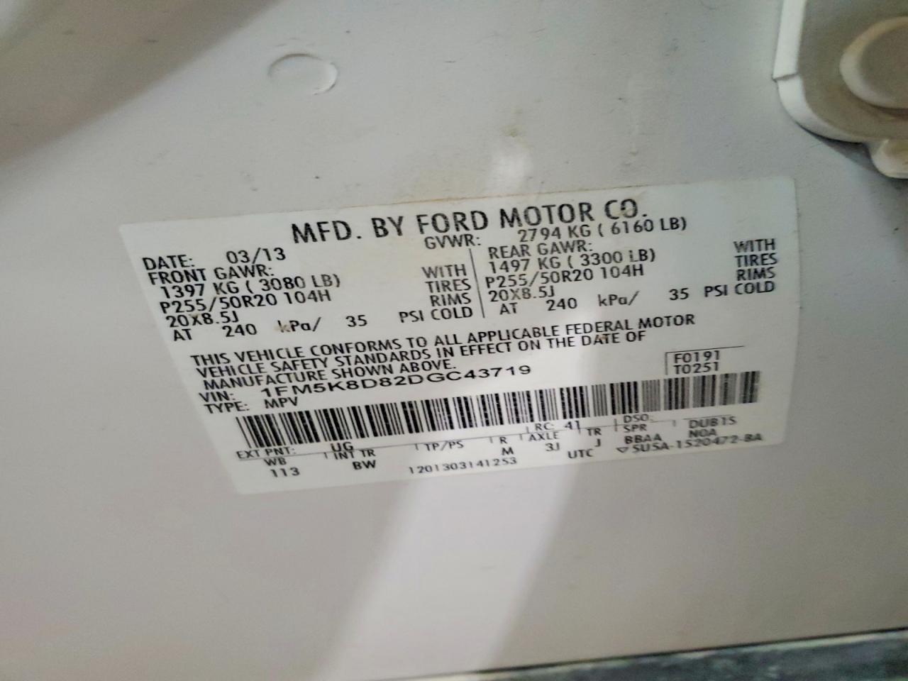 2013 Ford Explorer Xlt Белый vin: 1FM5K8D82DGC43719