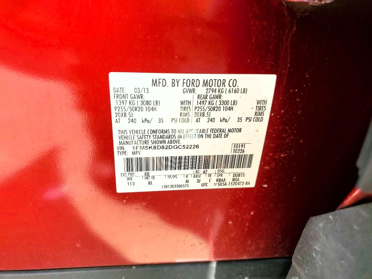 2013 Ford Explorer Red vin: 1FM5K8D82DGC52226