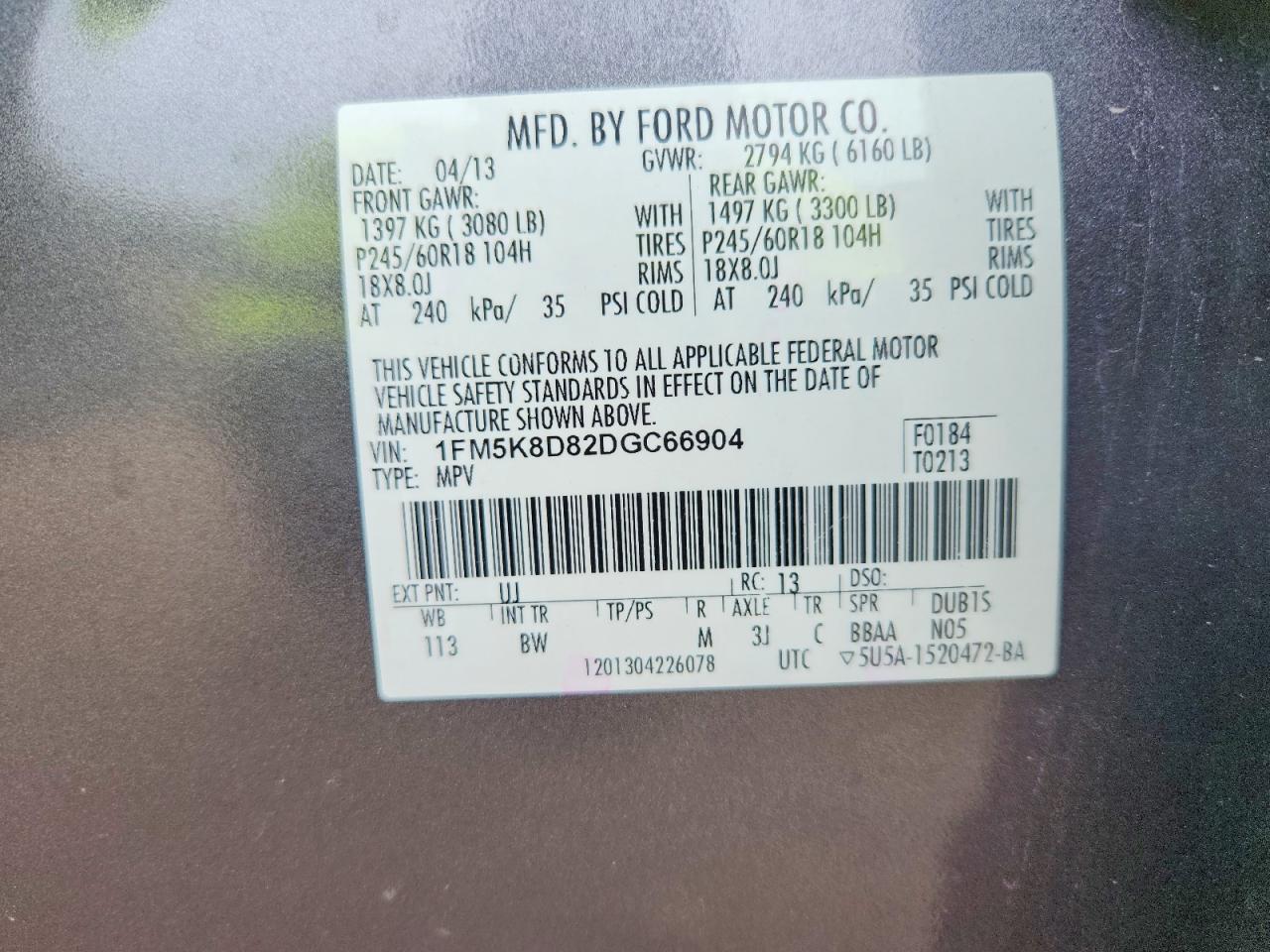 2013 Ford Explorer Xlt Gray vin: 1FM5K8D82DGC66904