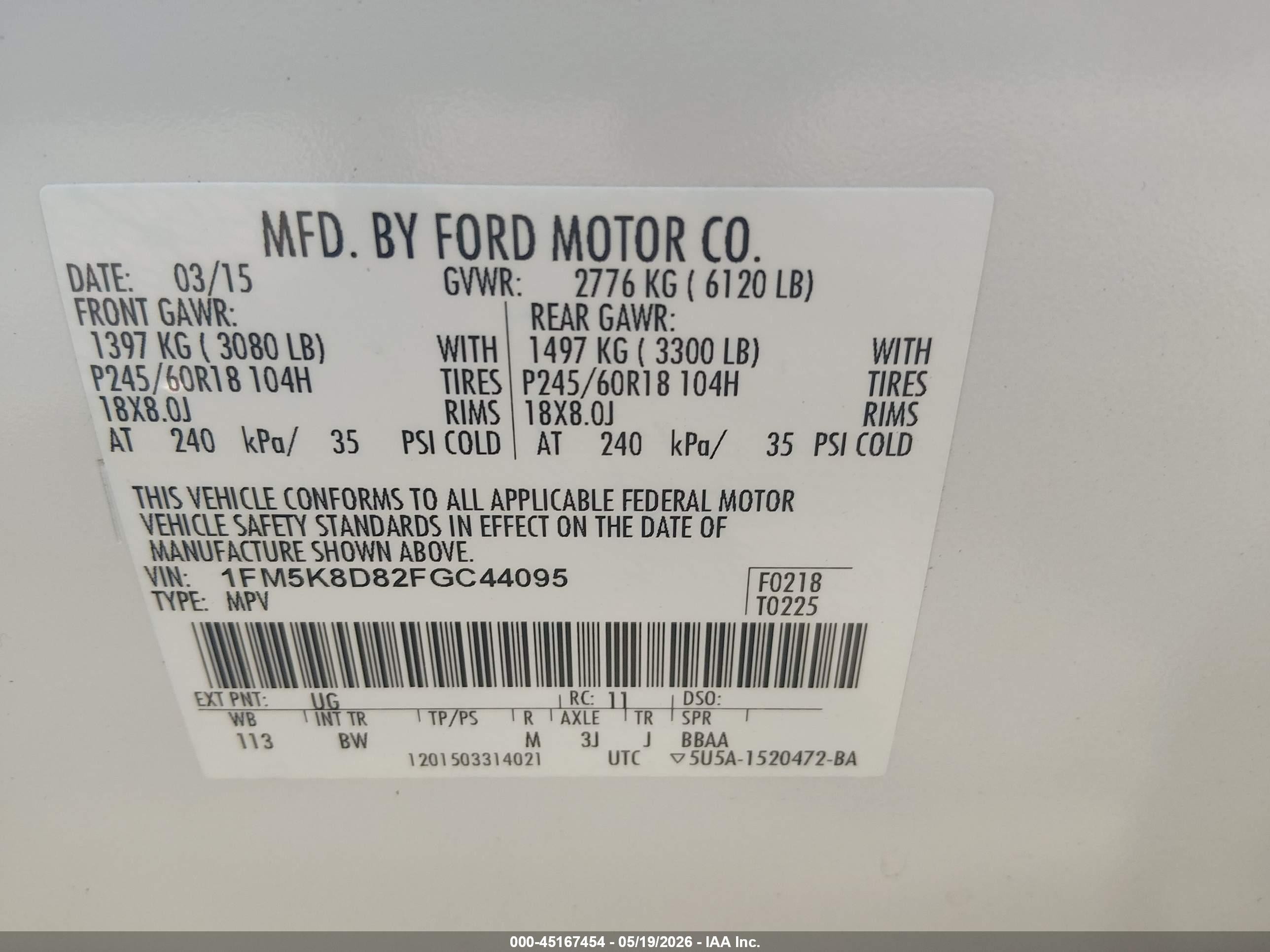 2015 Ford Explorer Xlt Белый vin: 1FM5K8D82FGC44095
