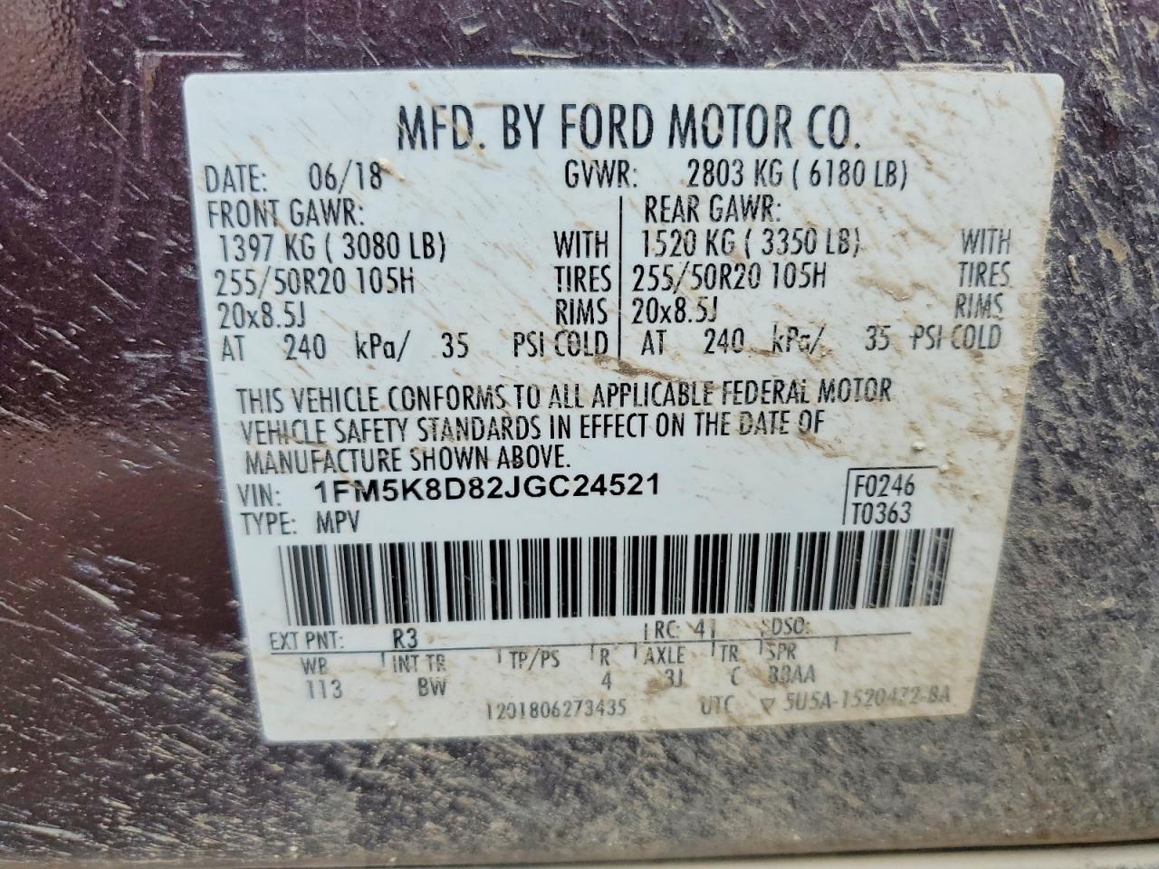 2018 Ford Explorer Xlt Burgundy vin: 1FM5K8D82JGC24521